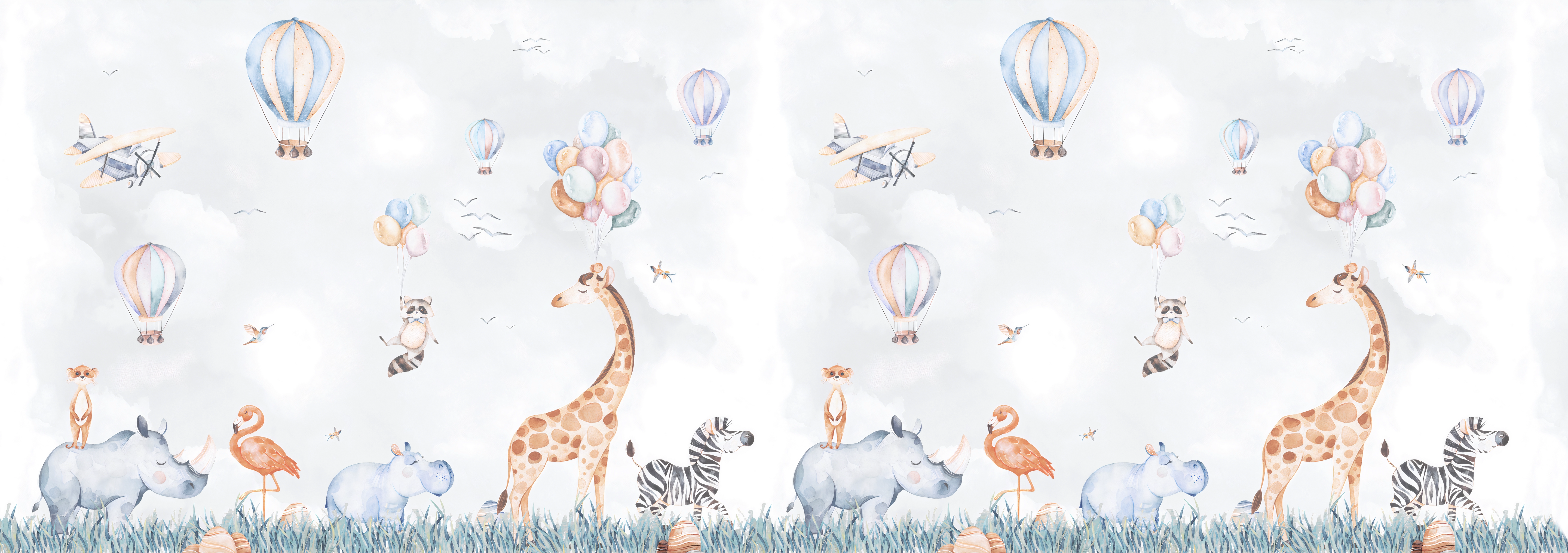 Mural Infantil Balões e Animais Aventura