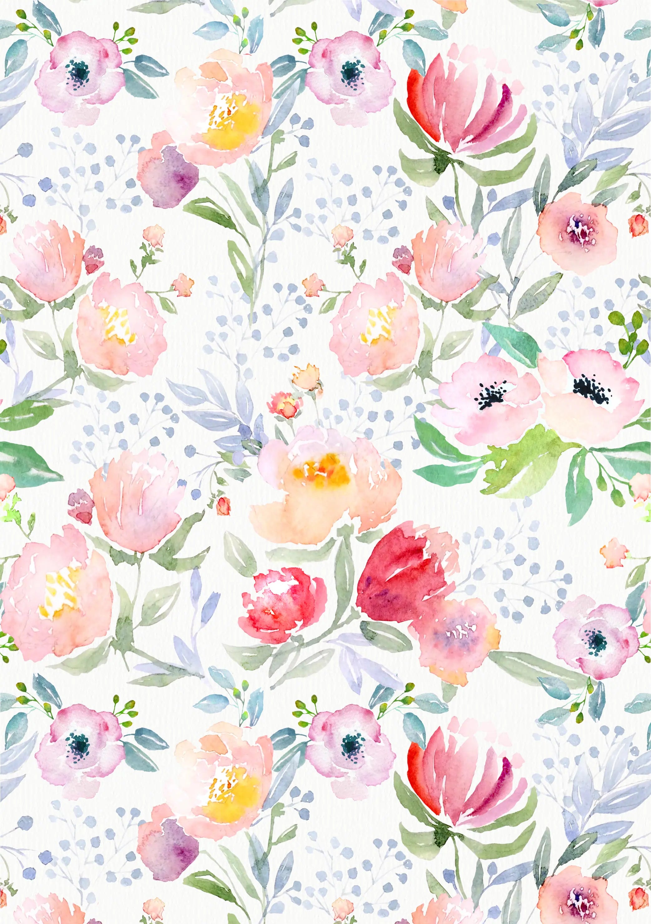 Papel de Parede Floral Aquarela Design Delicado com Flores Suaves