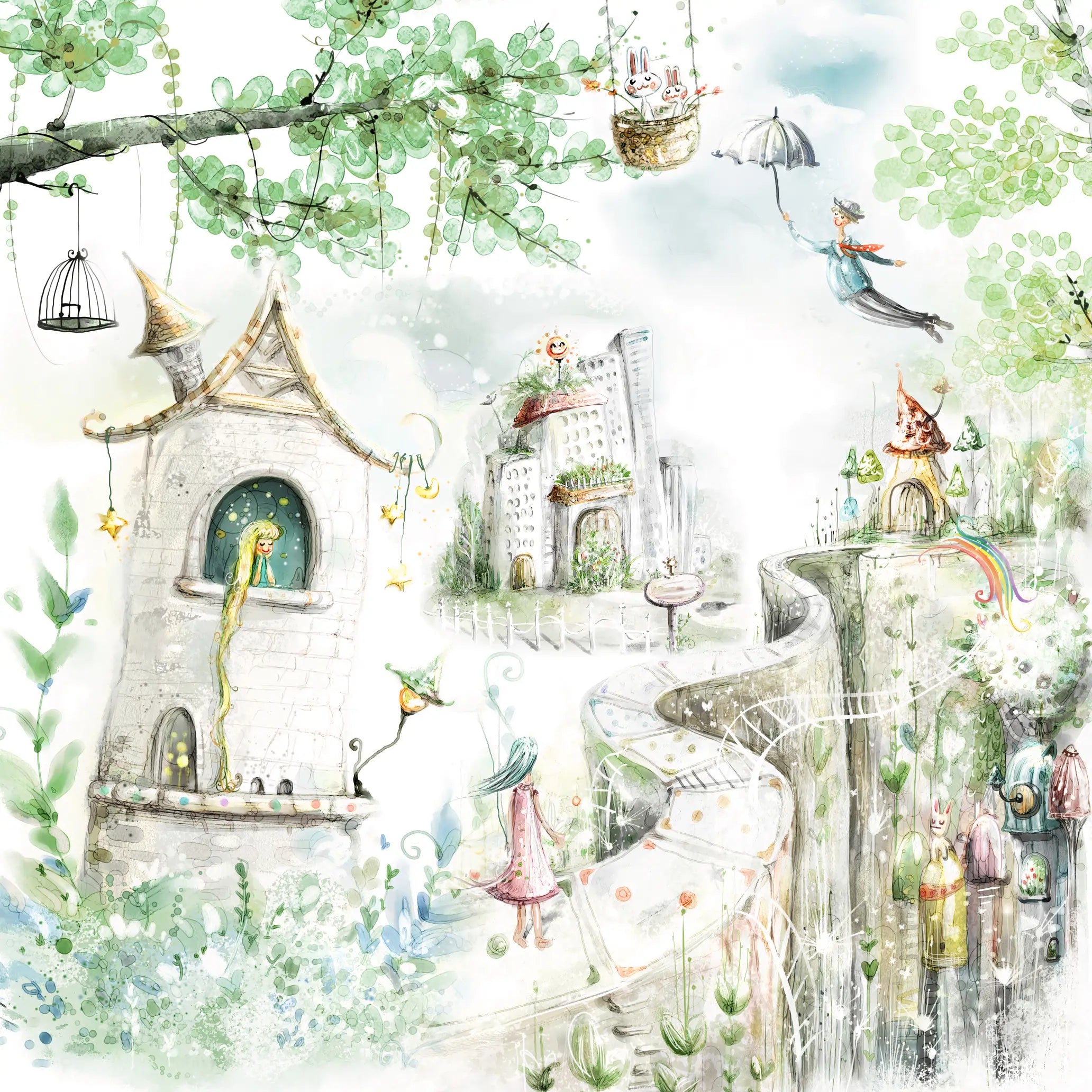 Mural Floresta Encantada Ilustrada Toque Lúdico e Fantástico para o Quarto