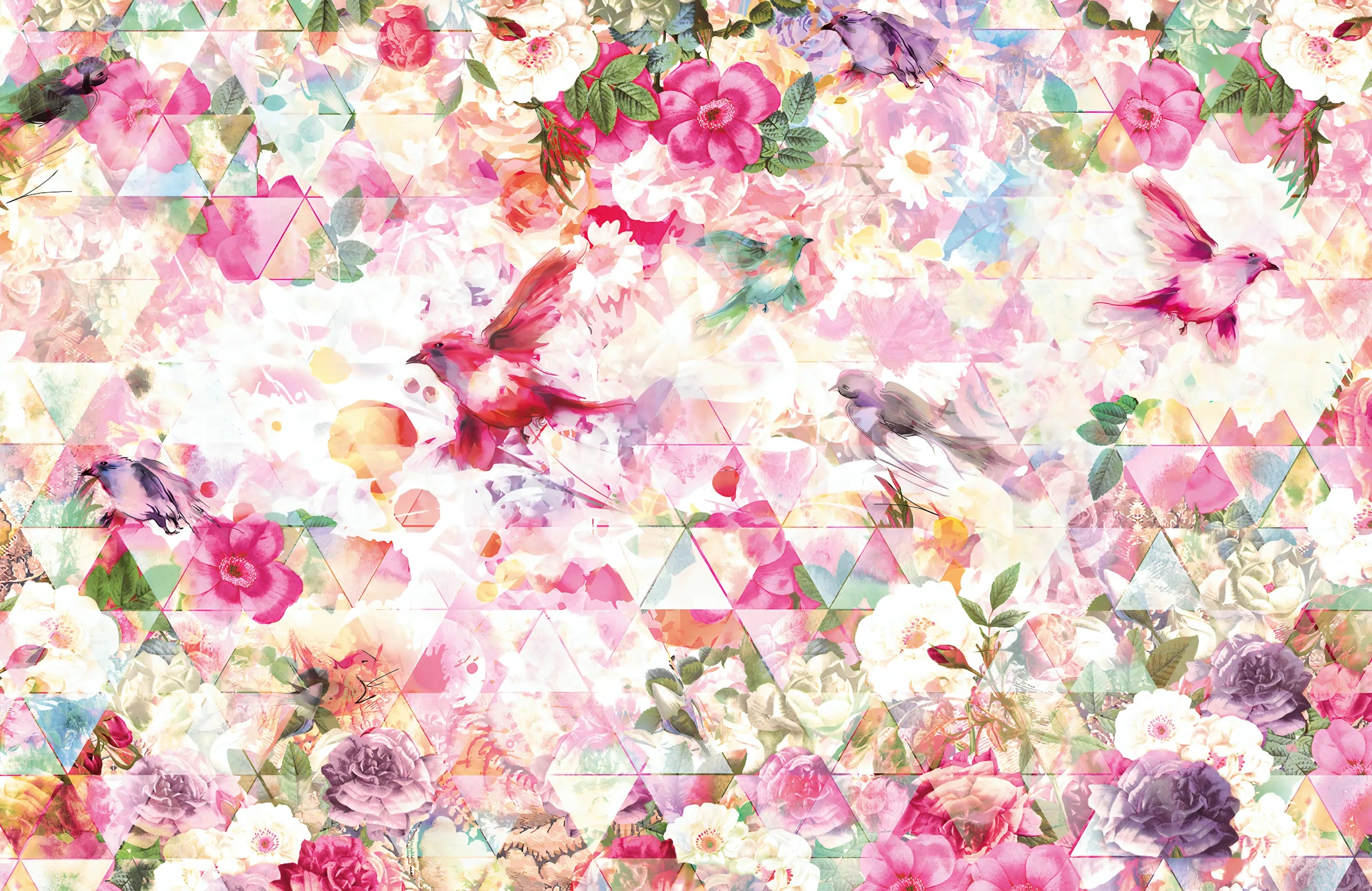 Papel de Parede Floral Rosa Triângulos  Estilo Contemporâneo com Toque Artístico