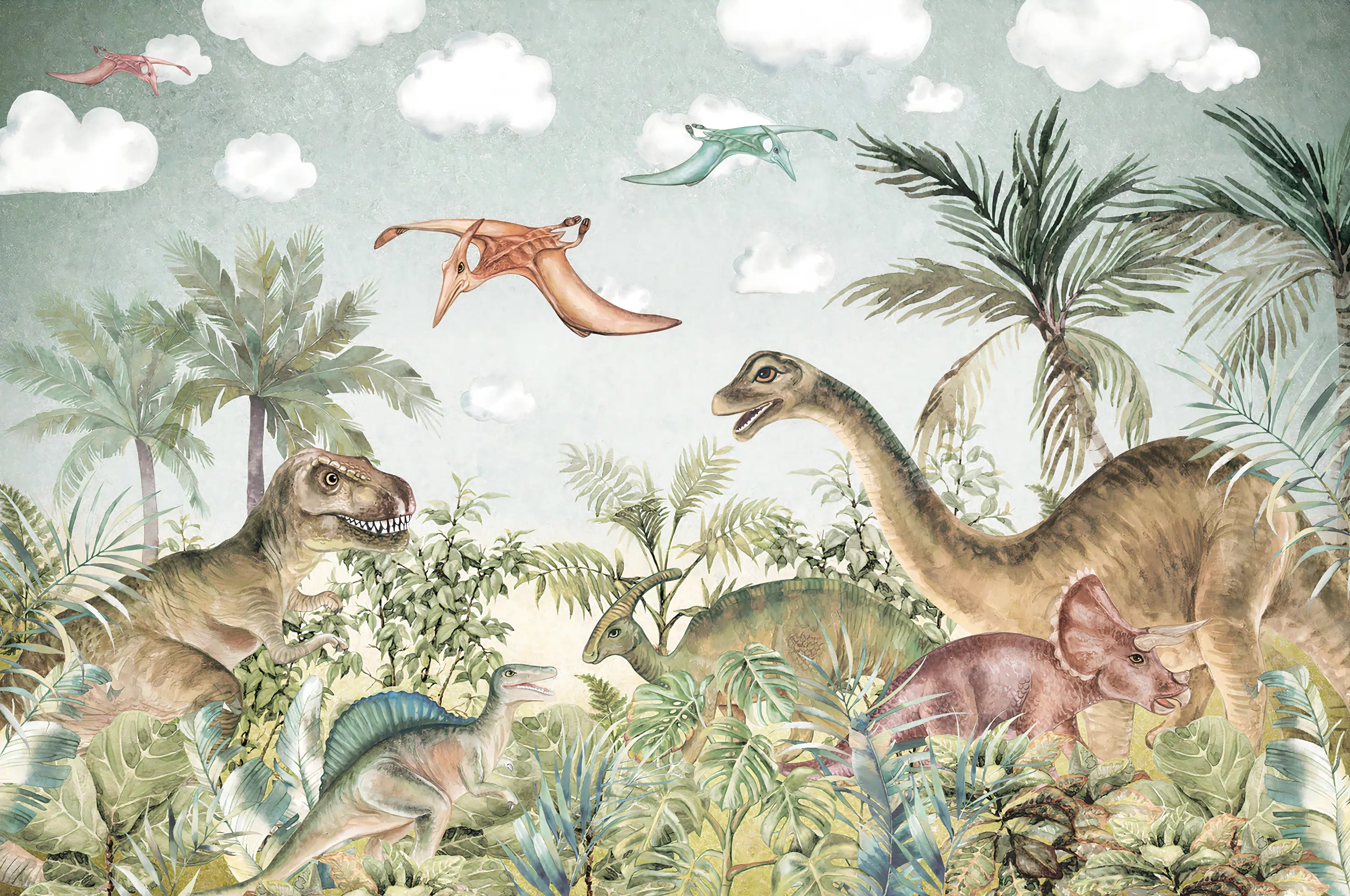 Papel de Parede Infantil Floresta Dinossauros