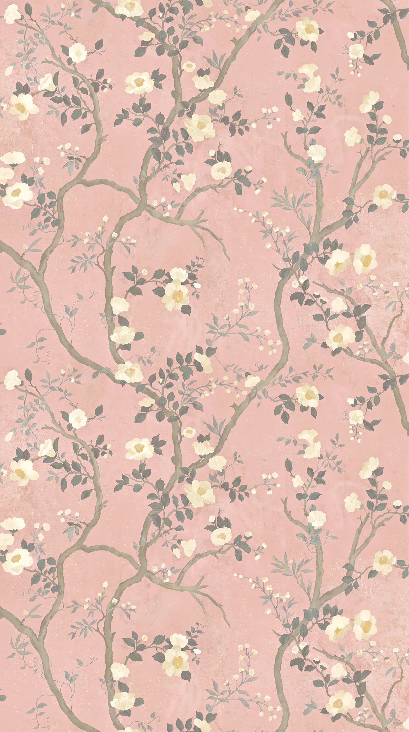 Papel de Parede Floral Camélia Retrô Galhos Delicados com Toque Vintage