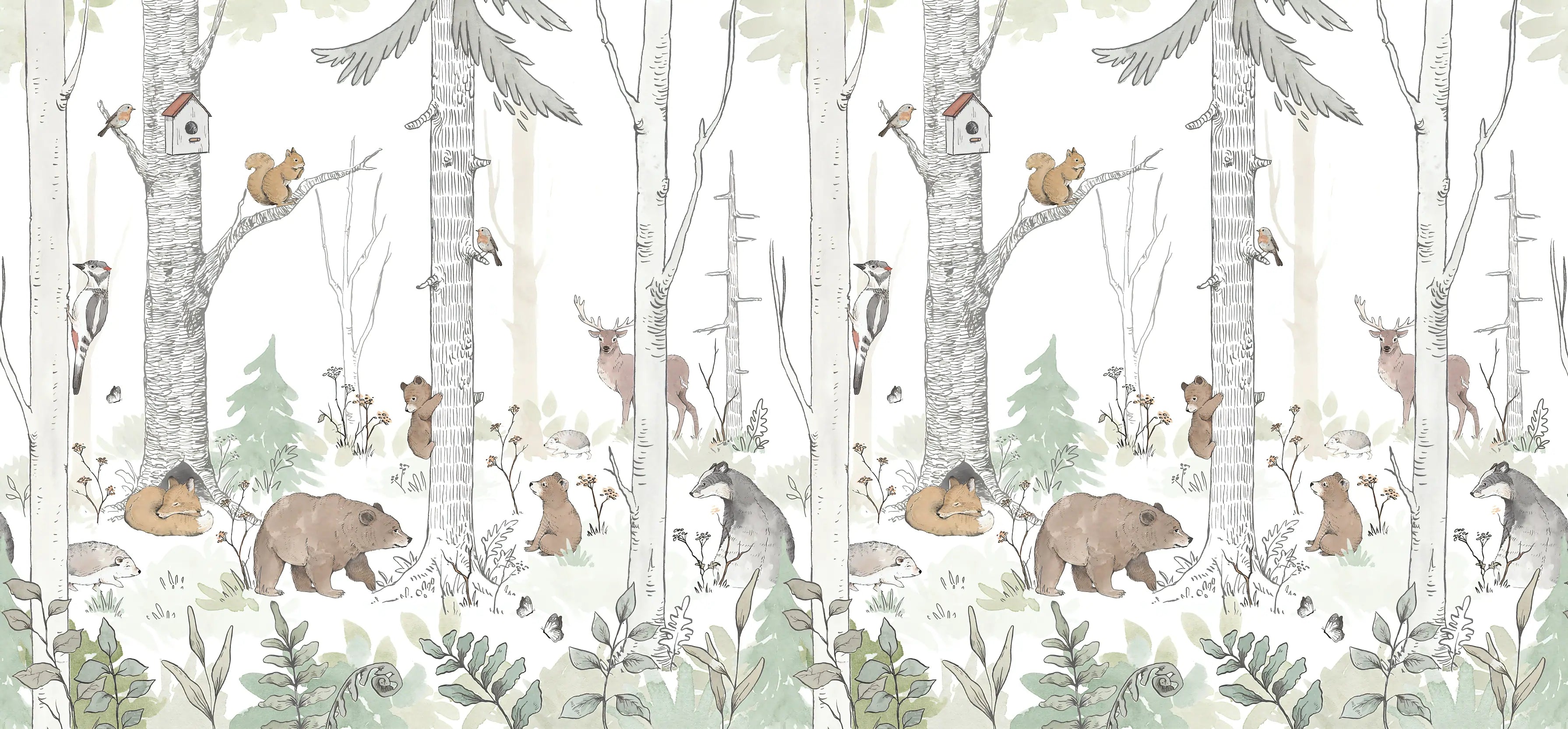 Papel de Parede Infantil Floresta Animais