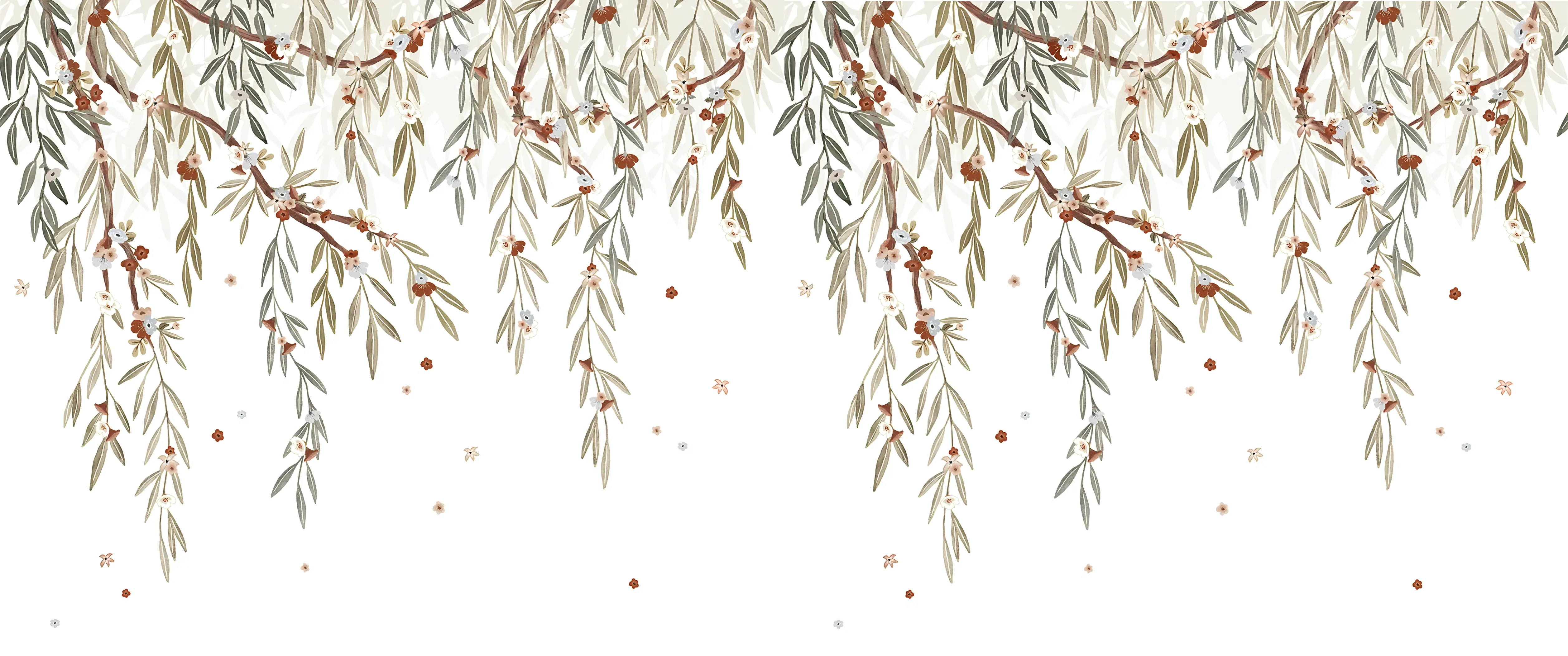 Papel de Parede Folhas e Flores Caindo Elegância Botânica em Movimento