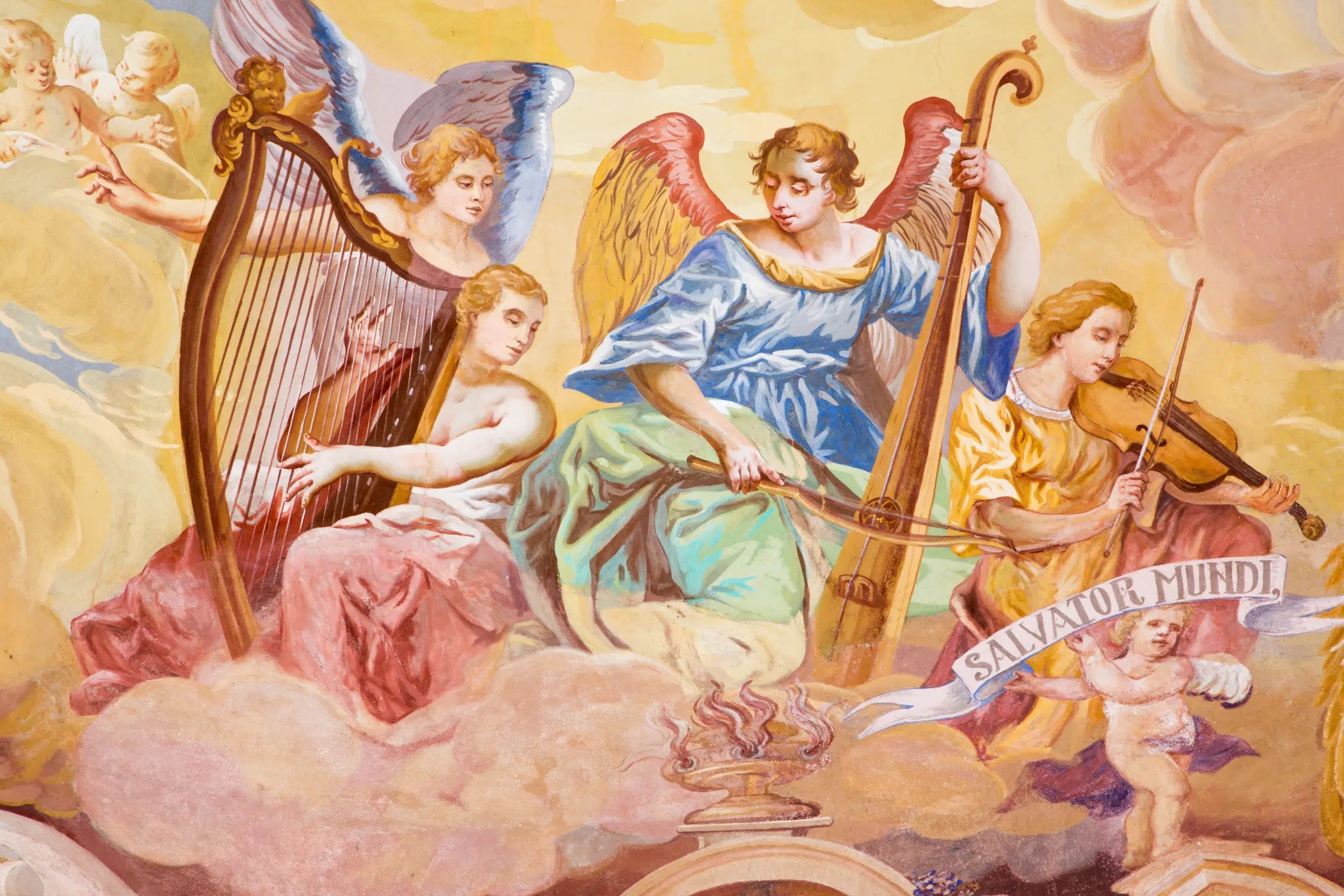 Papel de Parede Arte Sacra Anjos Músicos Renascentistas
