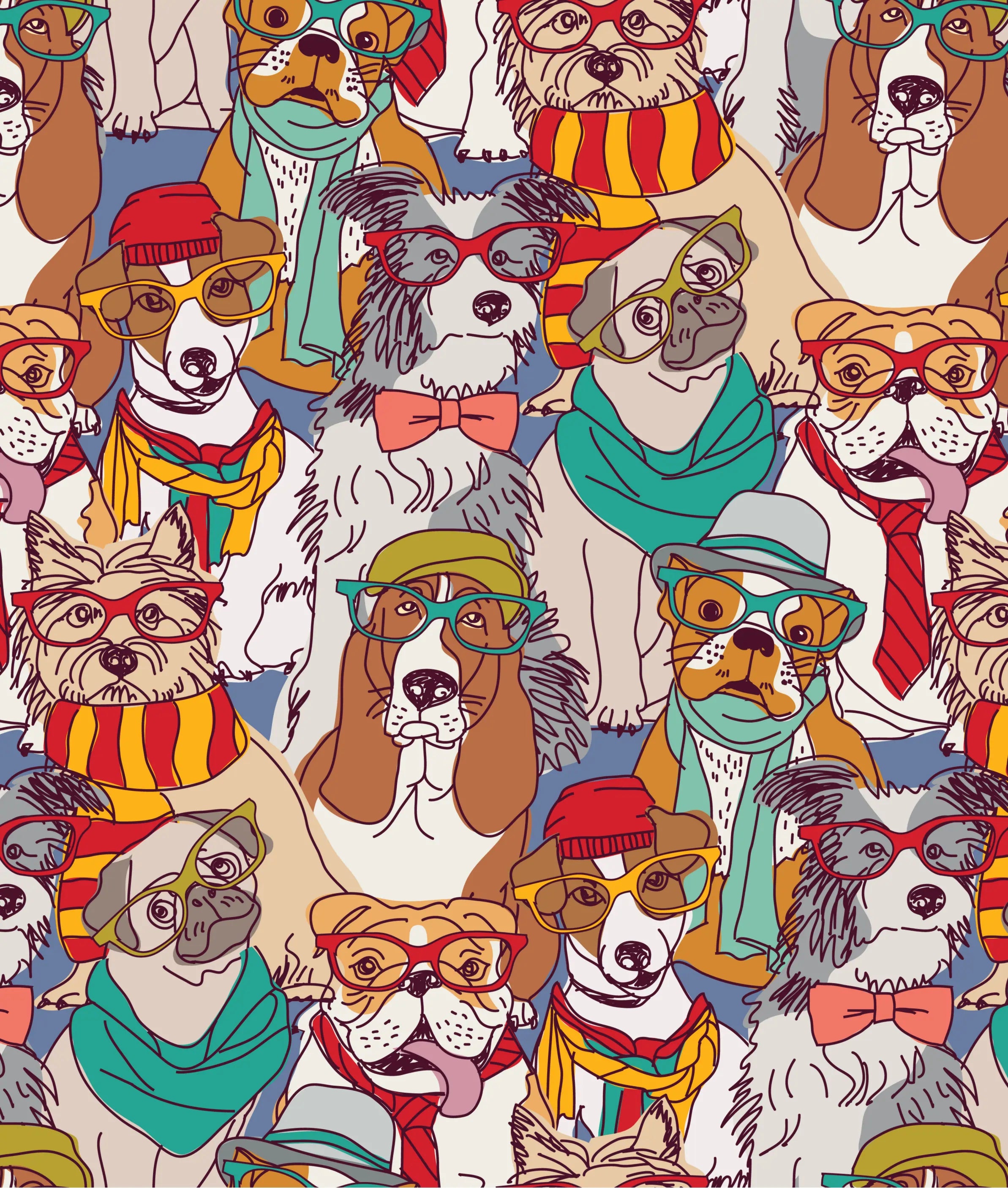Papel de Parede Cachorros Hipsters Divertidos ADcorista