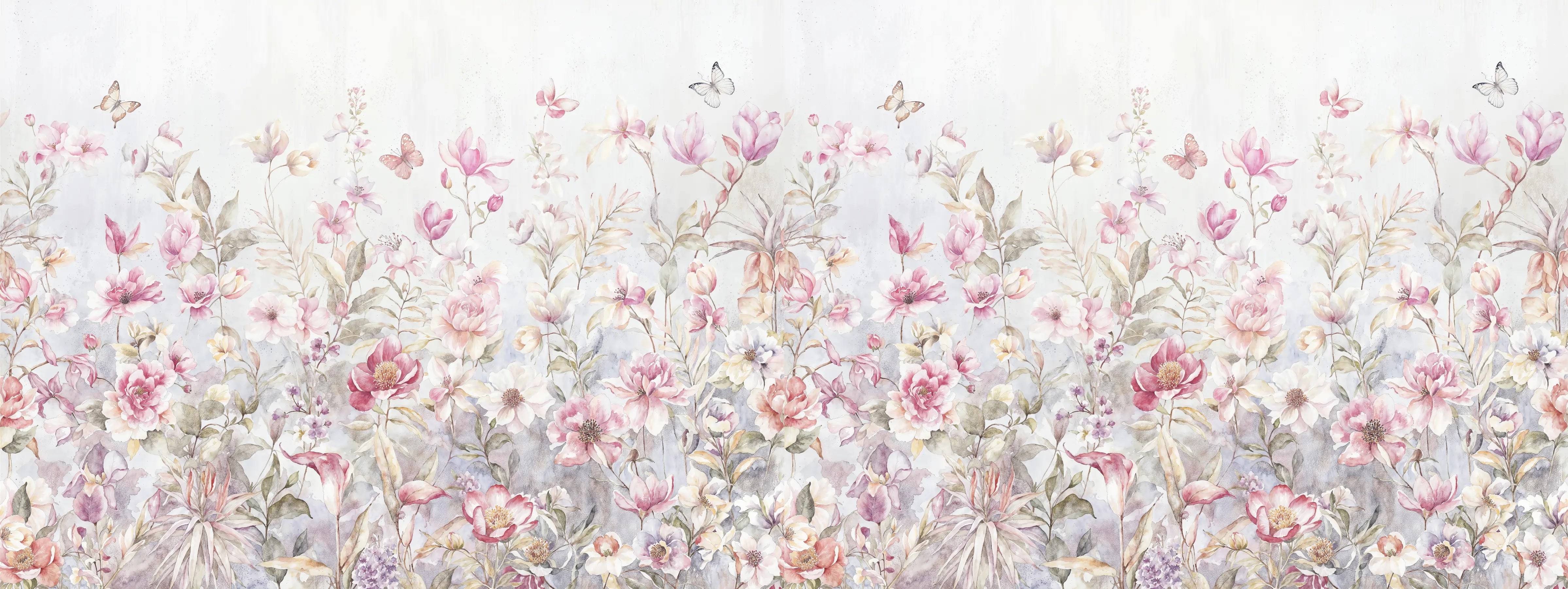 Papel de Parede Jardim Aquarela com Borboletas
