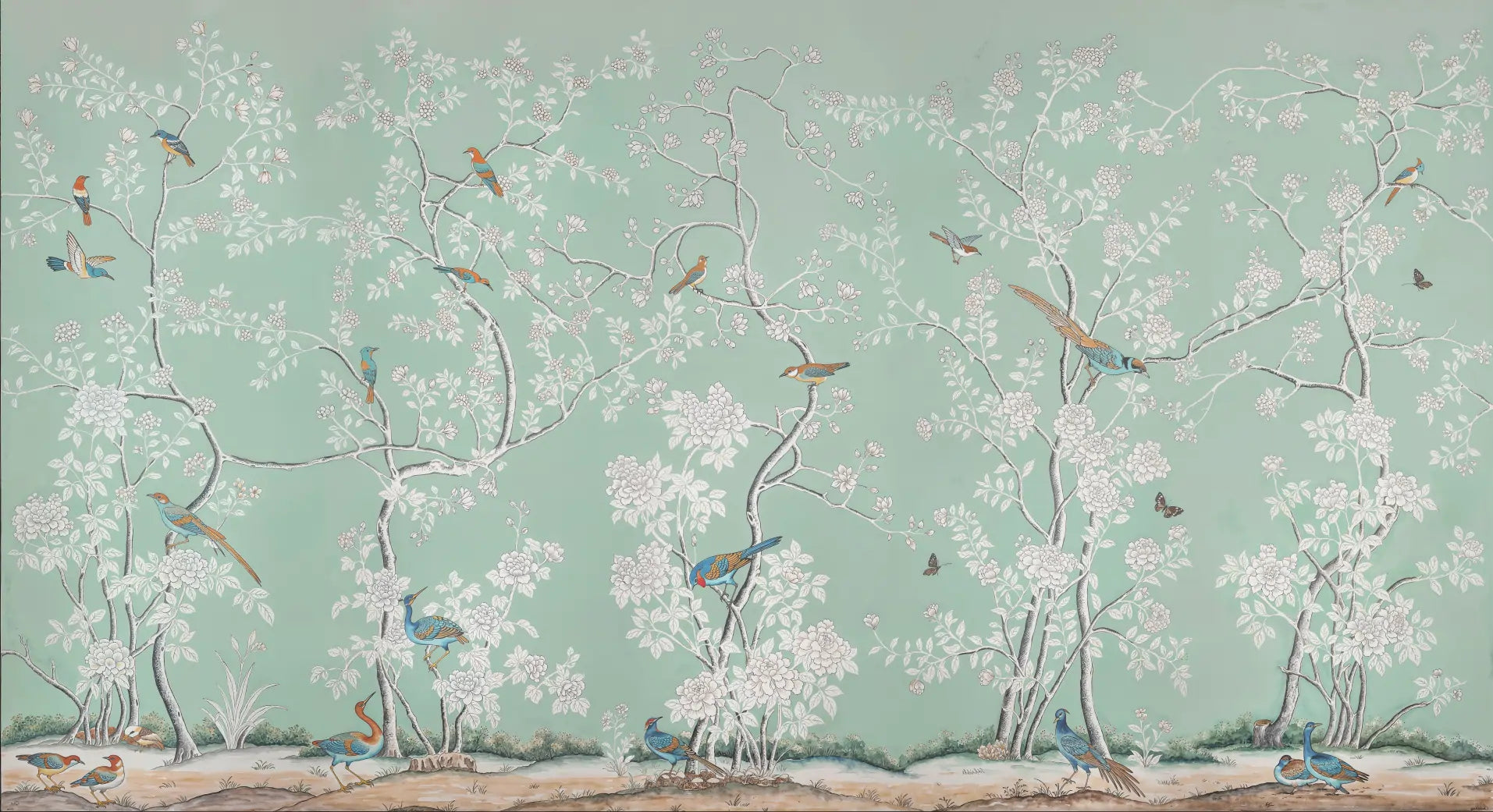 Papel de Parede Mural Flores e Pássaros Clássico