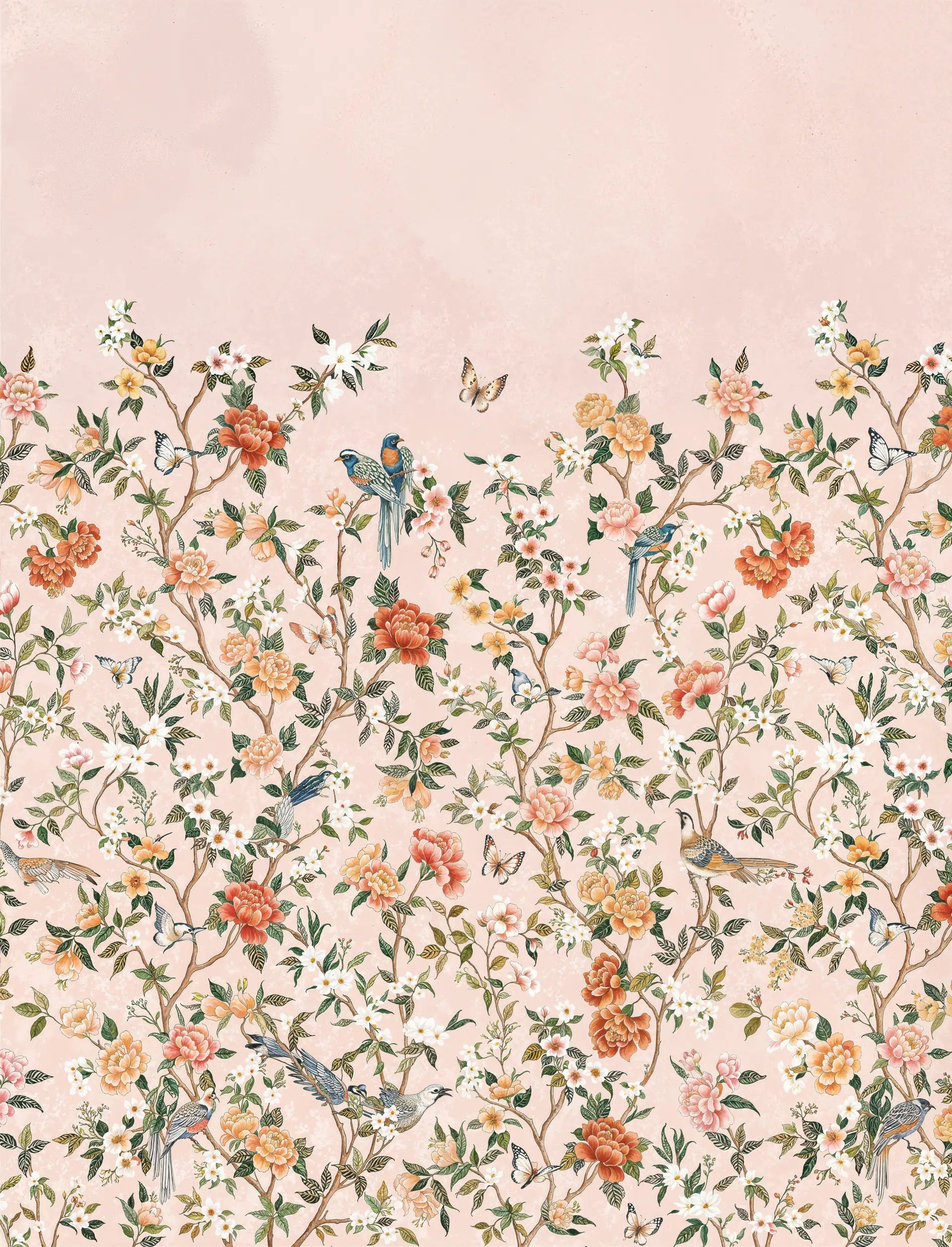 Papel de Parede Chinoiserie Rosa Delicado
