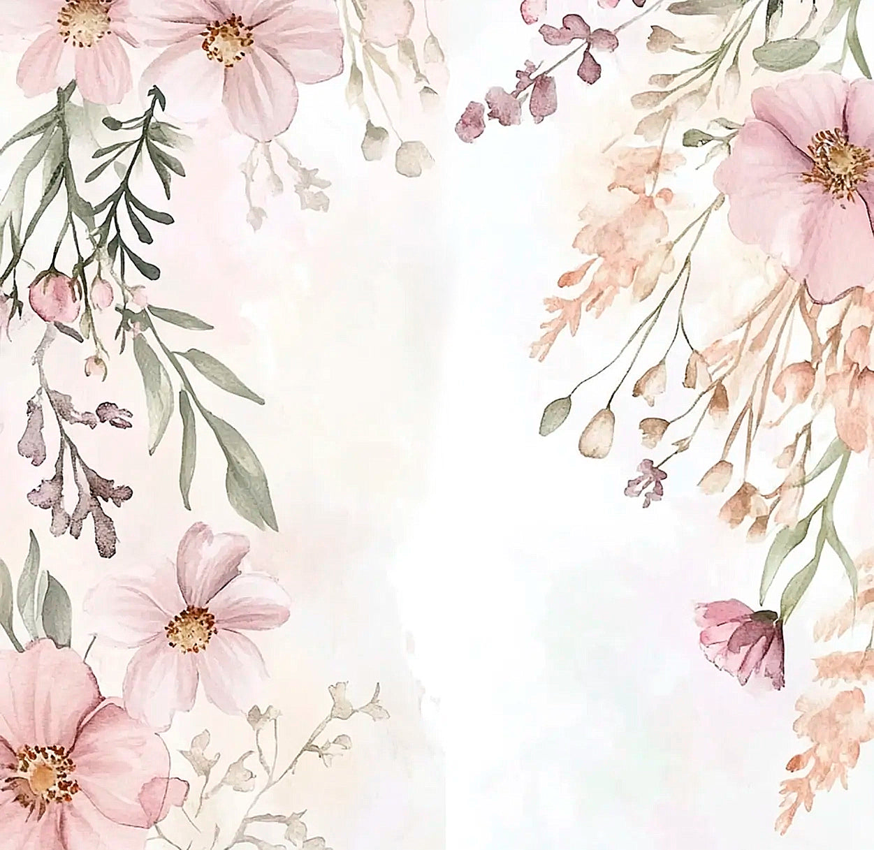Papel de Parede Mural Floral de Canto em Aquarela