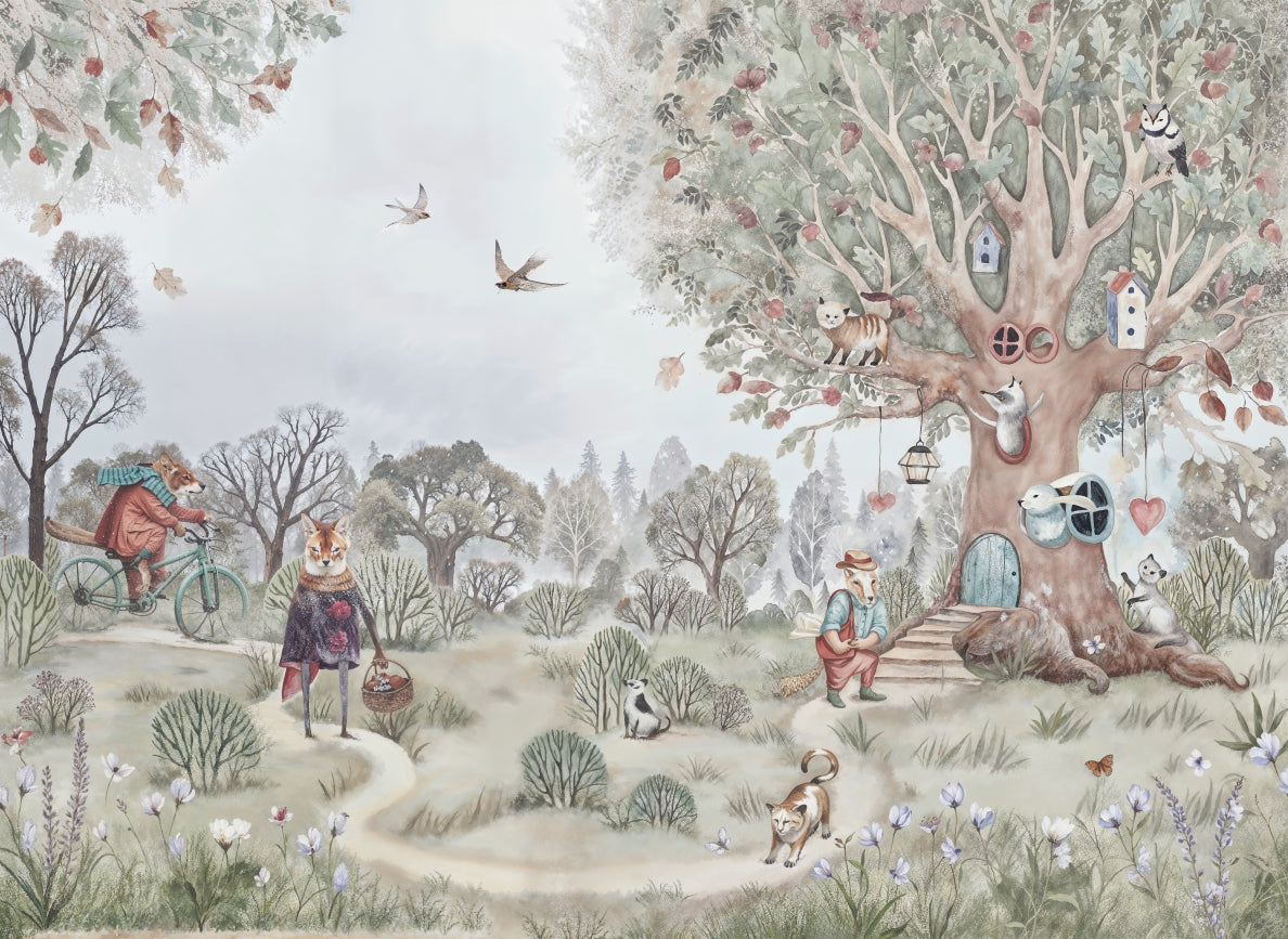 Papel de Parede Mural Conto de Fadas Animais Lúdicos