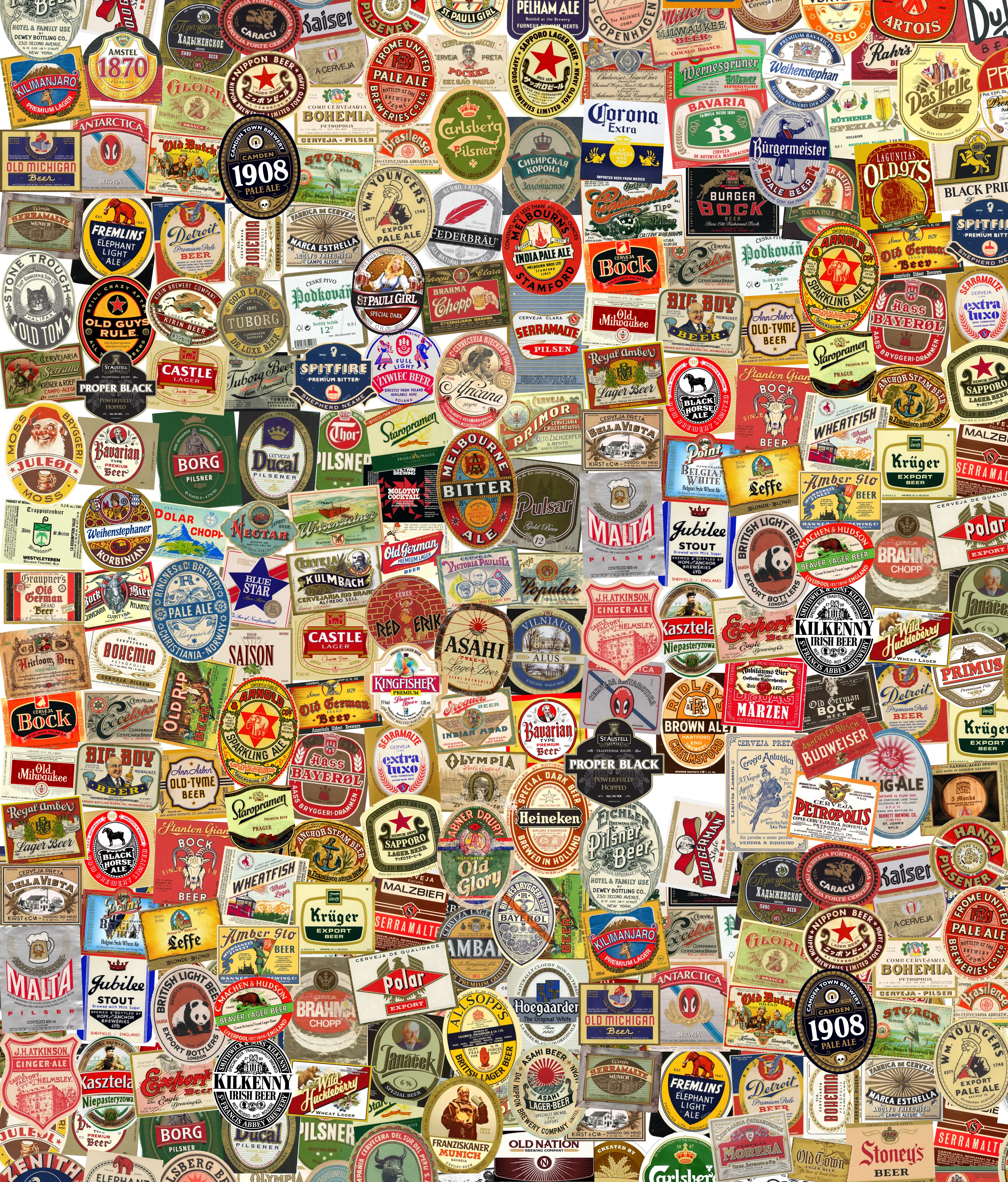 Papel de Parede Rótulos de Cervejas Antigas Mural Vintage para Decoração Retrô