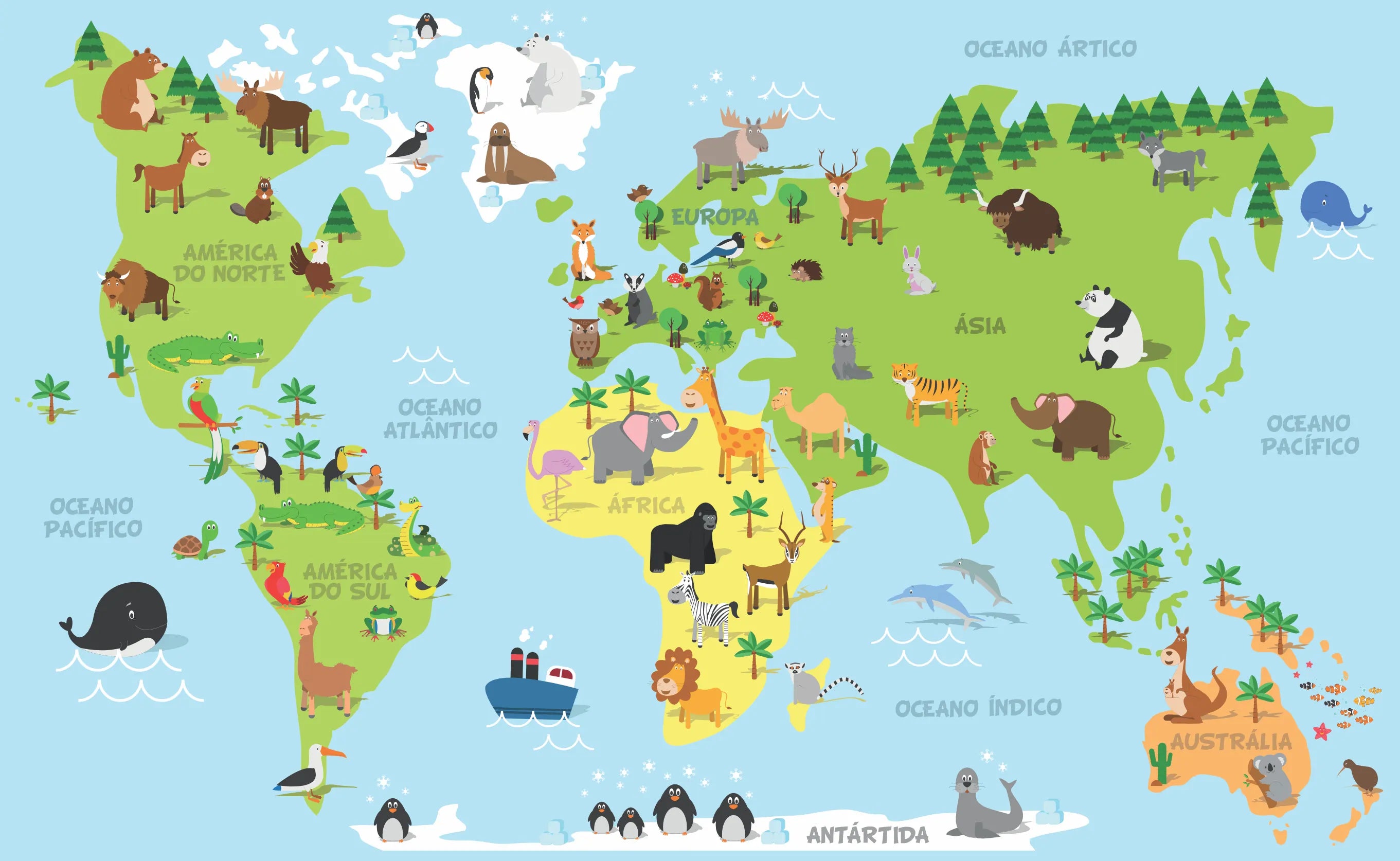 Papel de Parede Mapa Mundi Animais