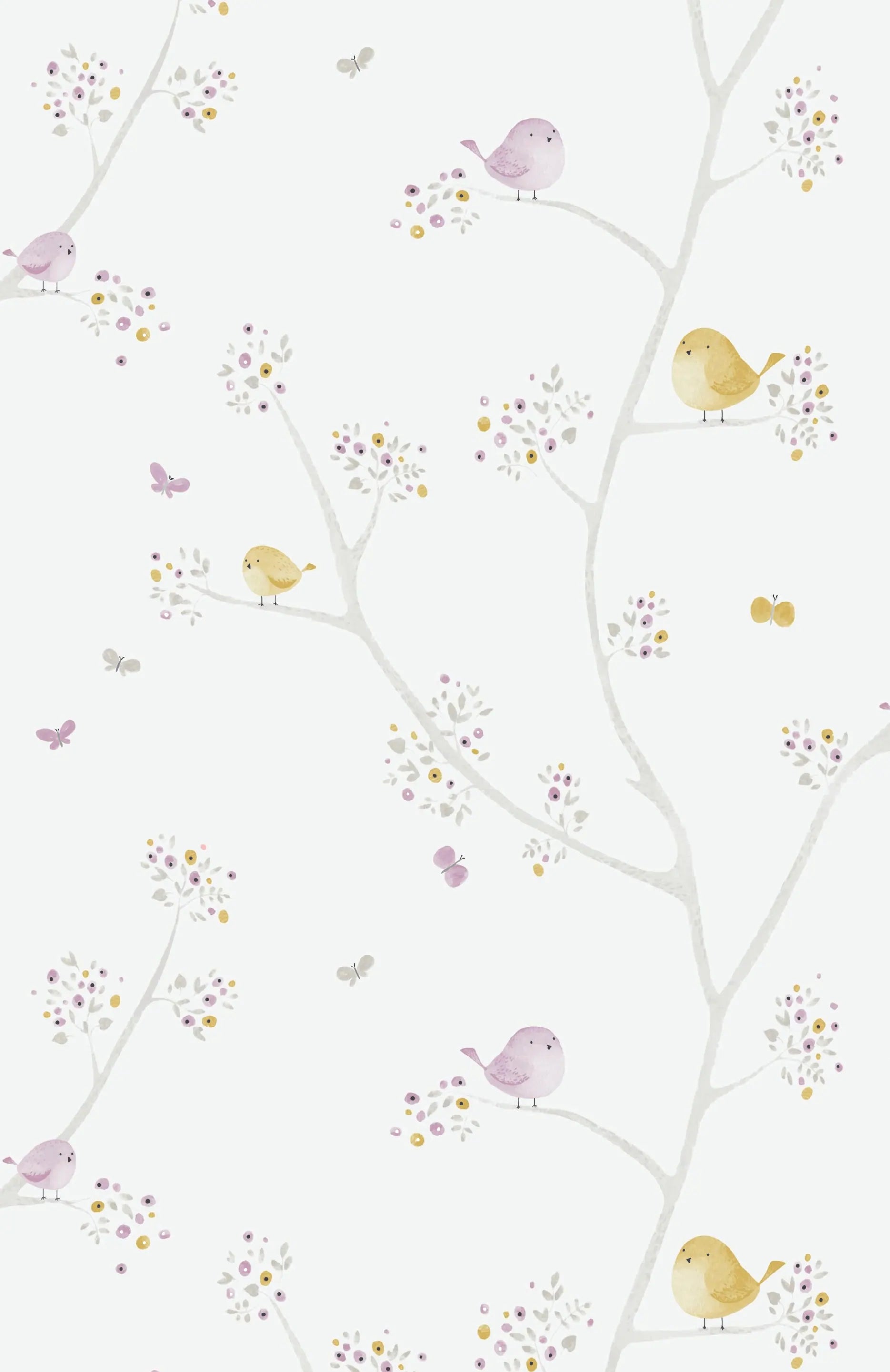 Papel de Parede Pássaros e Galhos Toque Natural e Elegante