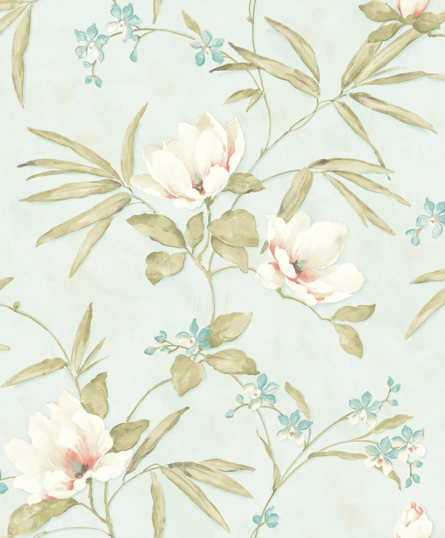 Papel de Parede Floral com Ramo de Flores Delicadas Estilo Romântico e Atemporal