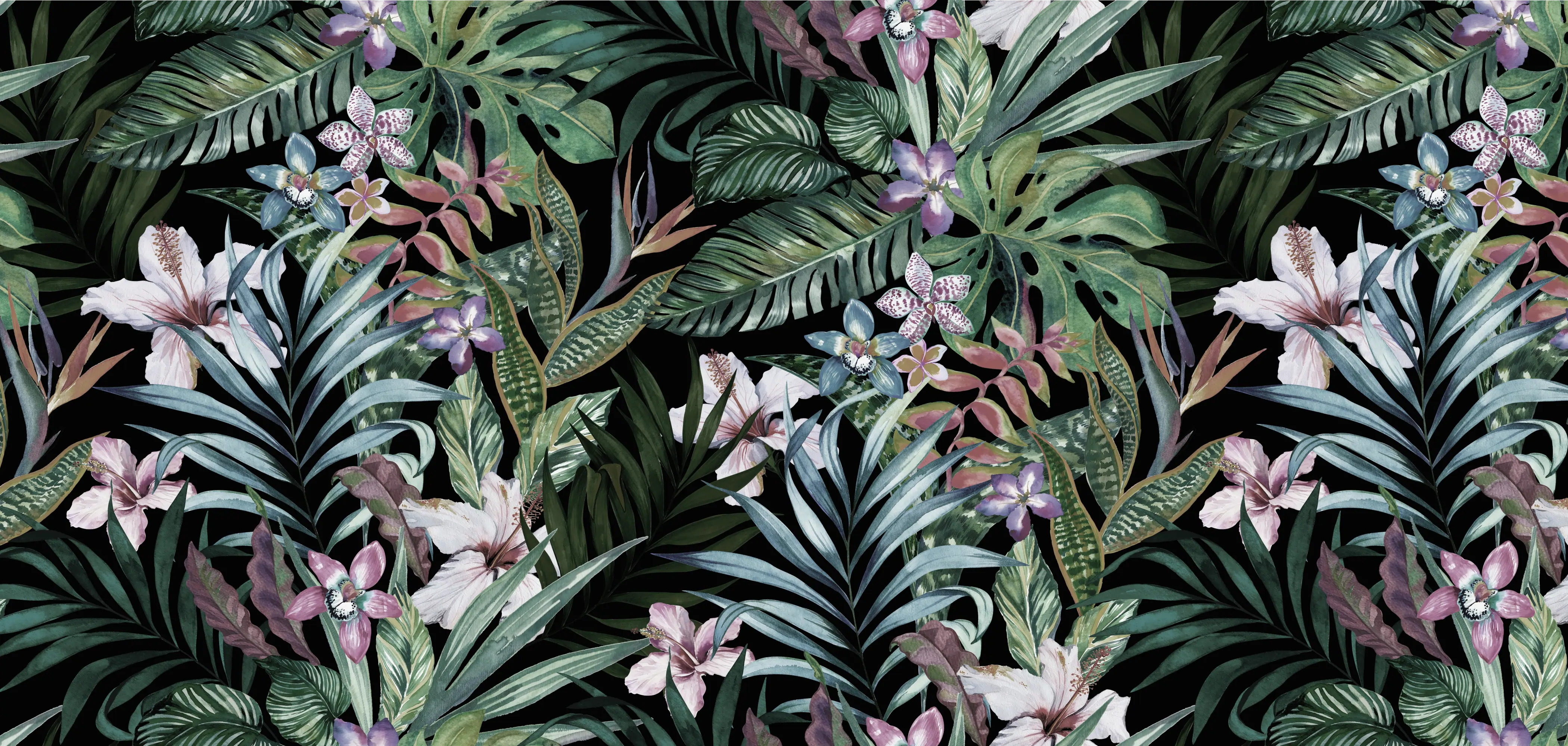 Papel de Parede Botânico com Folhagens e Flores – Estilo Natural e Refrescante