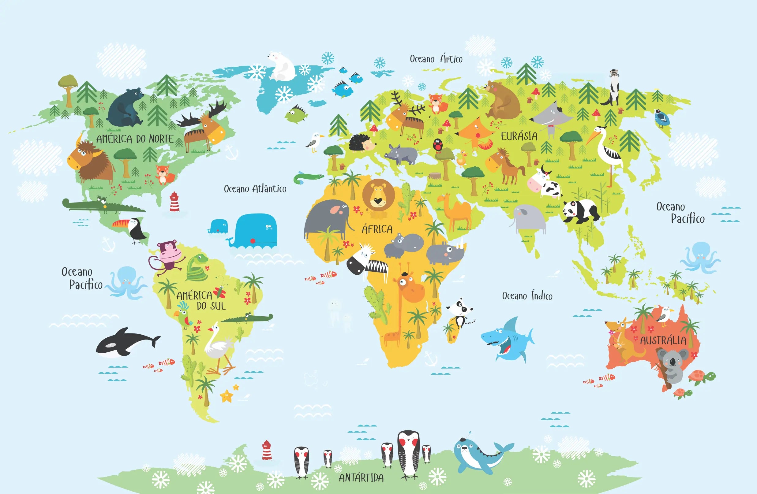 Papel de Parede Infantil Mapa Mundi Educativo