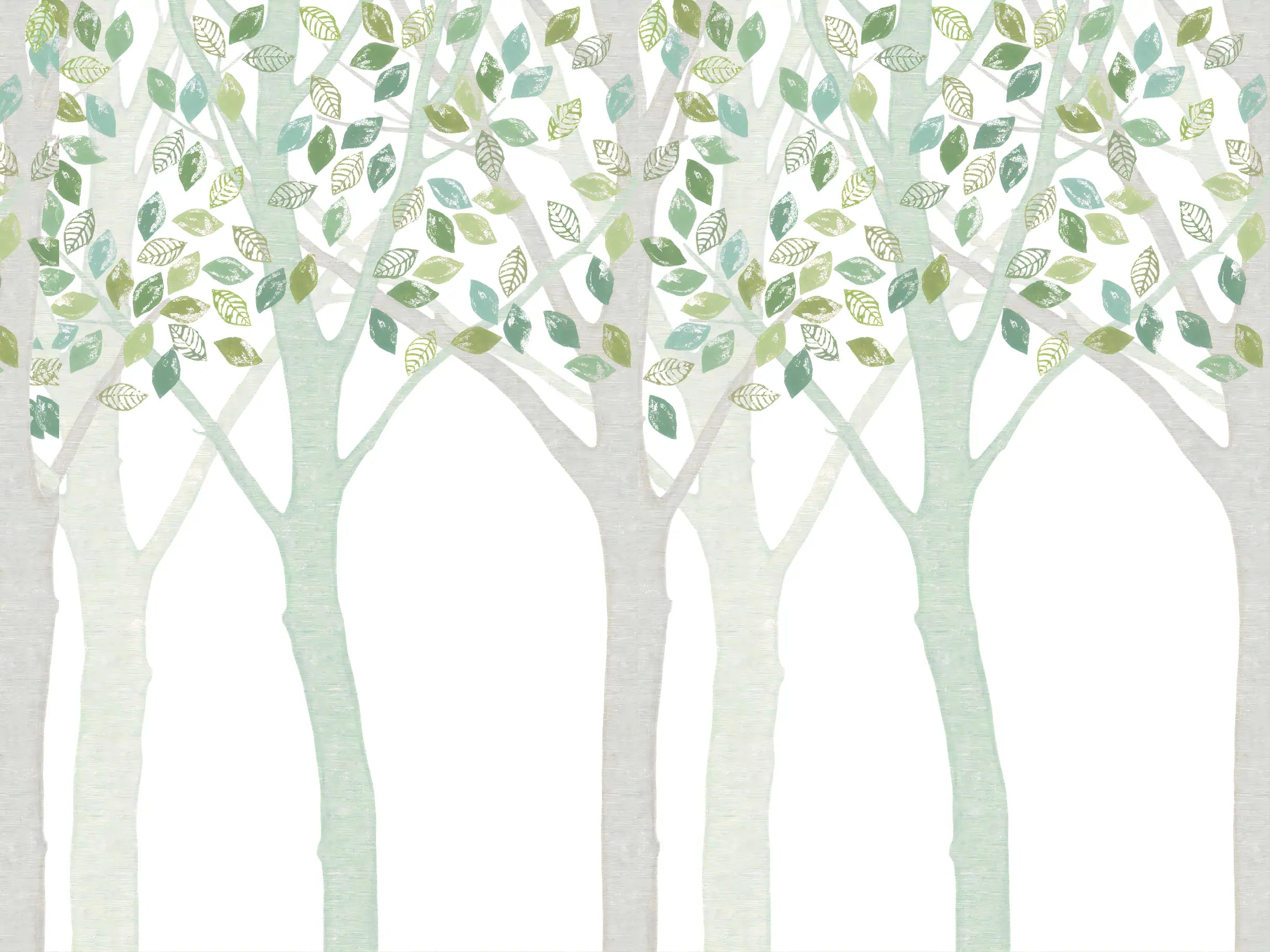 Papel de Parede Floresta com Árvores e Animais em Estilo Ilustrado