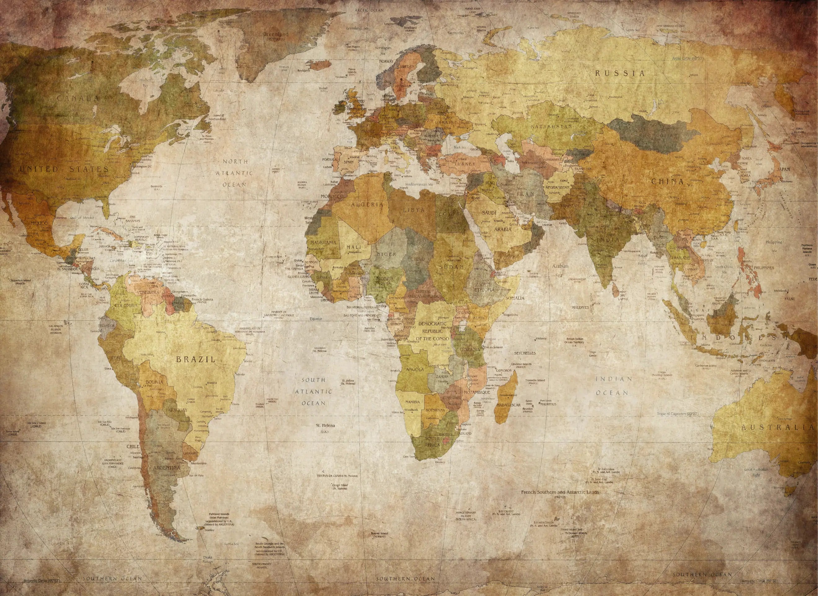 Papel de Parede Mapa Mundi Vintage Rústico