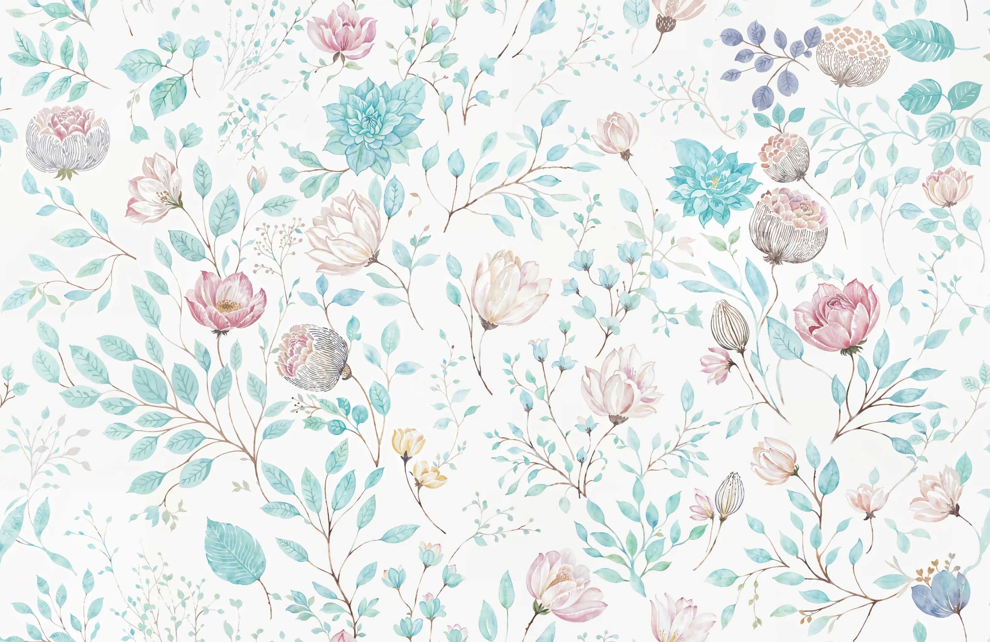 Papel de Parede Floral Grande Aquarelado Menina