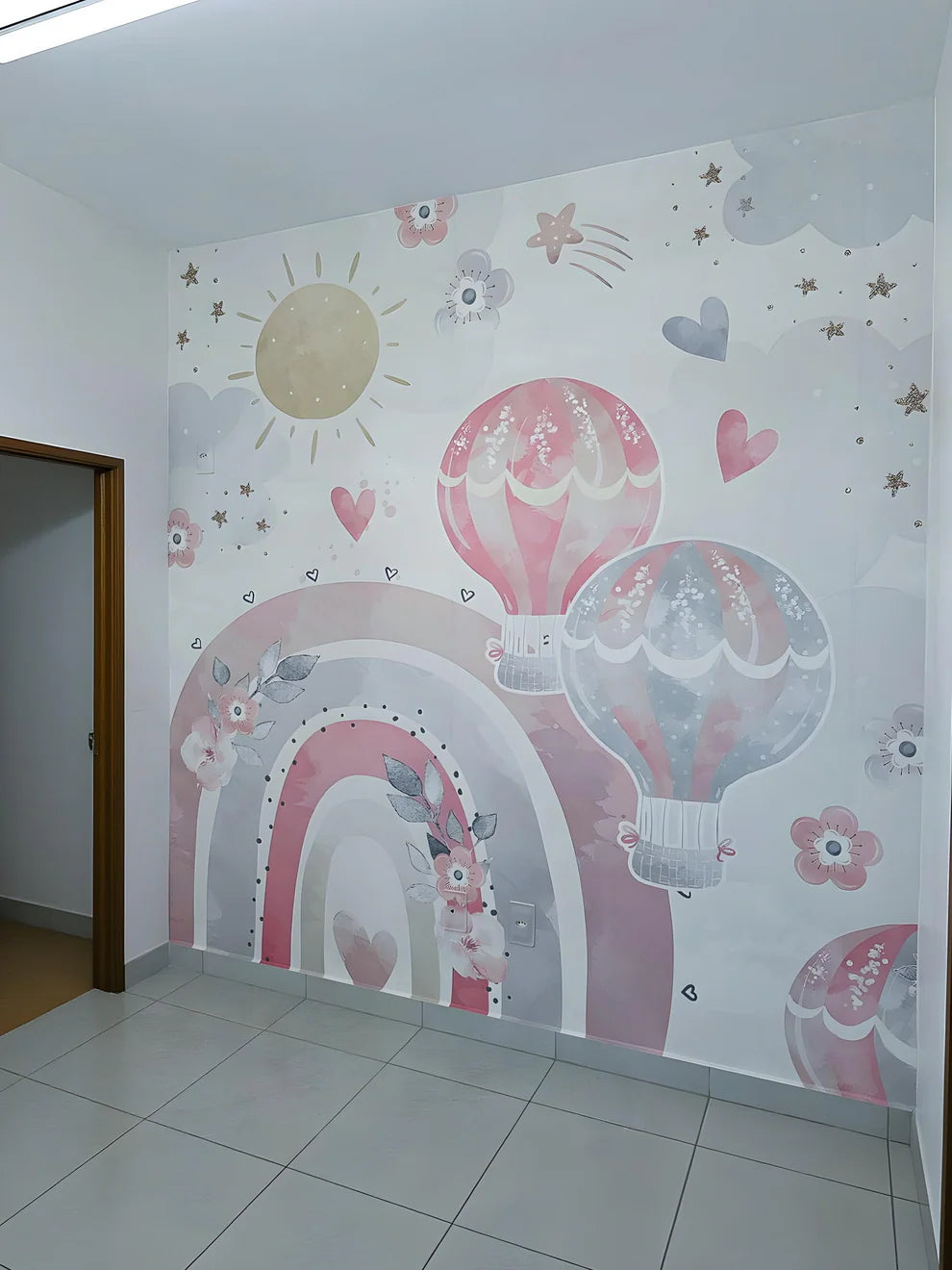 Mural Infantil Céu dos Sonhos Arco-Íris Balões