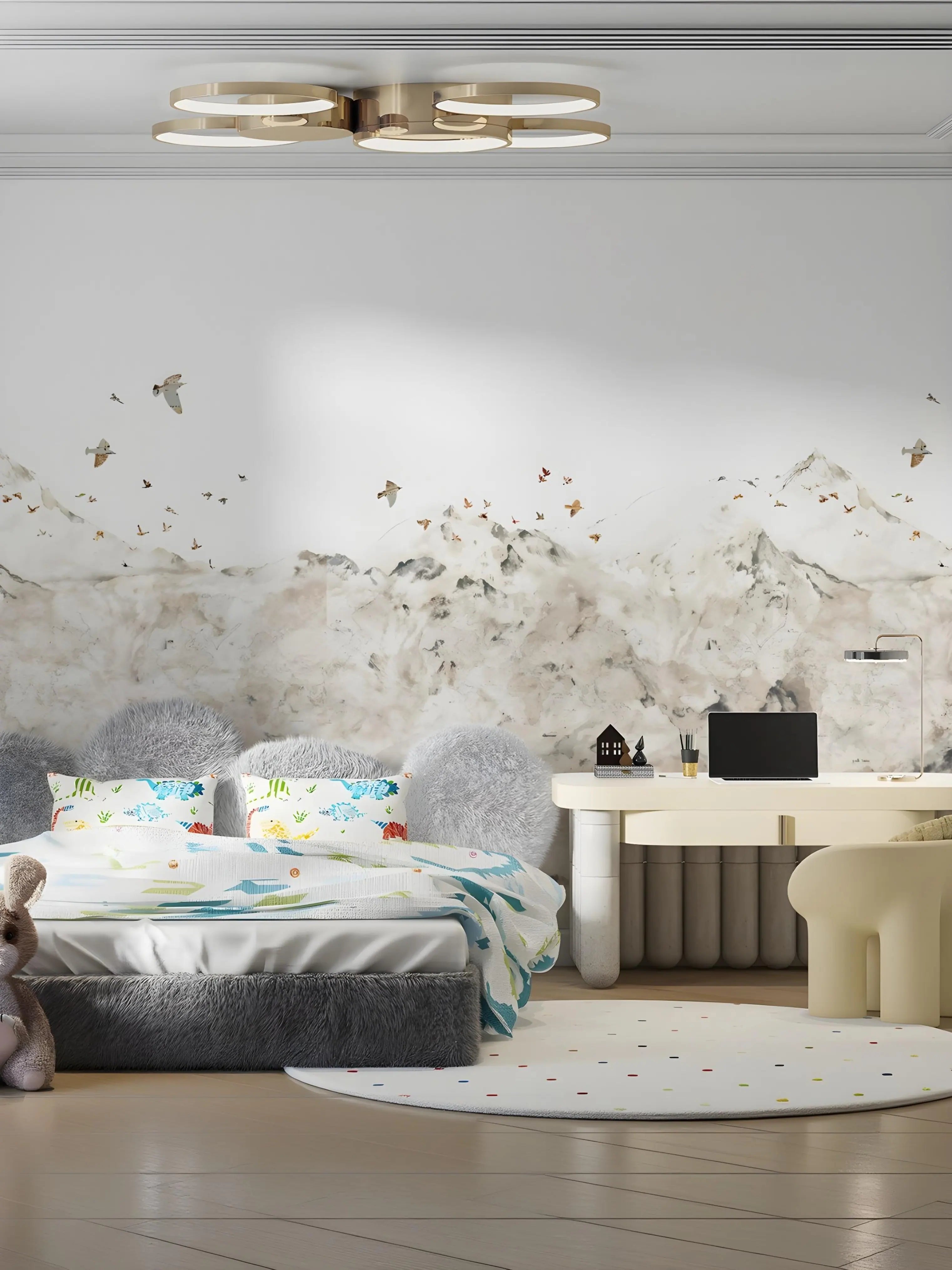 Papel de Parede Montanhas Preto e Branco Estilo Escandinavo e Minimalista