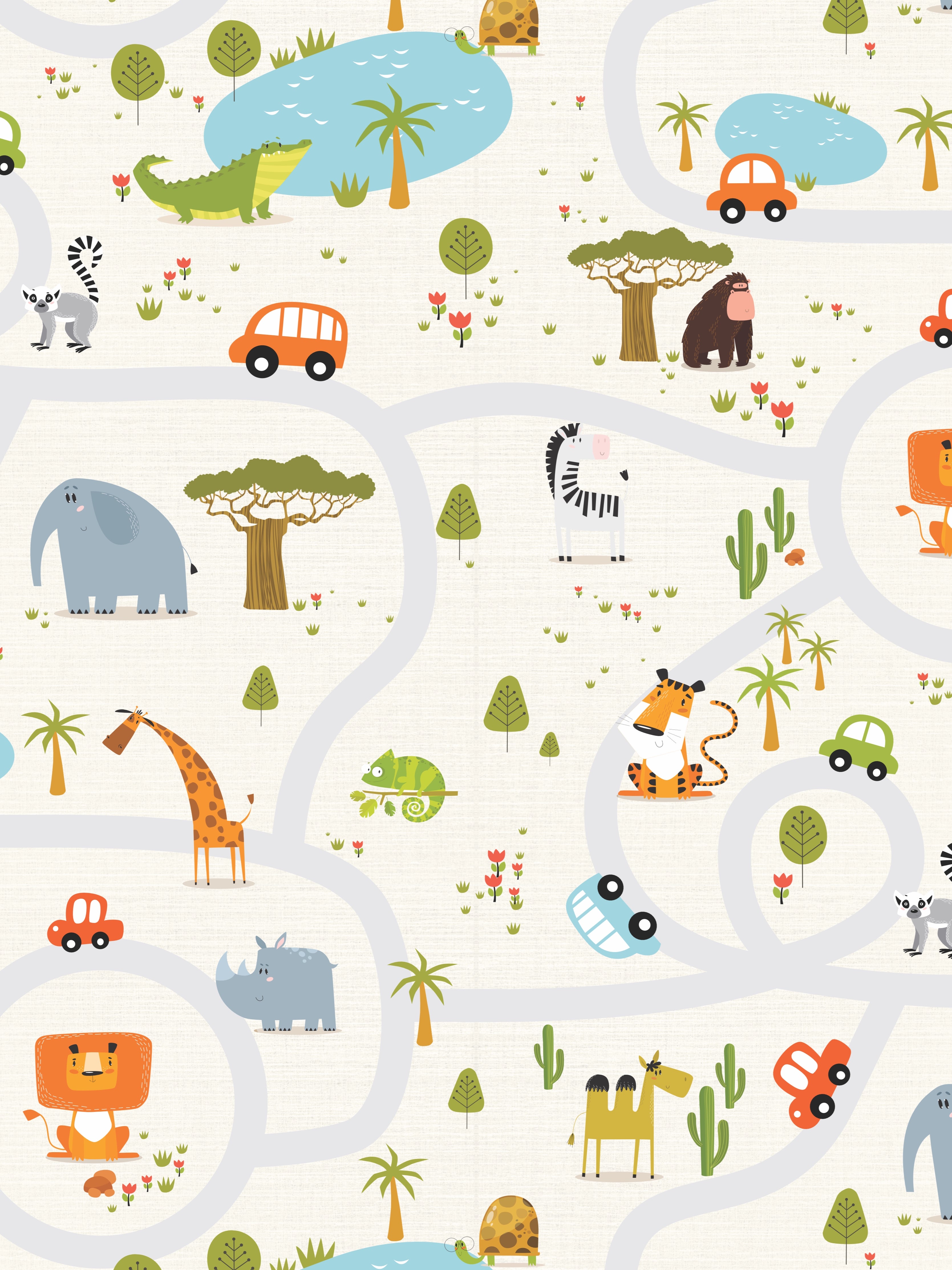 Papel de Parede Infantil Aventura Urbana Animal