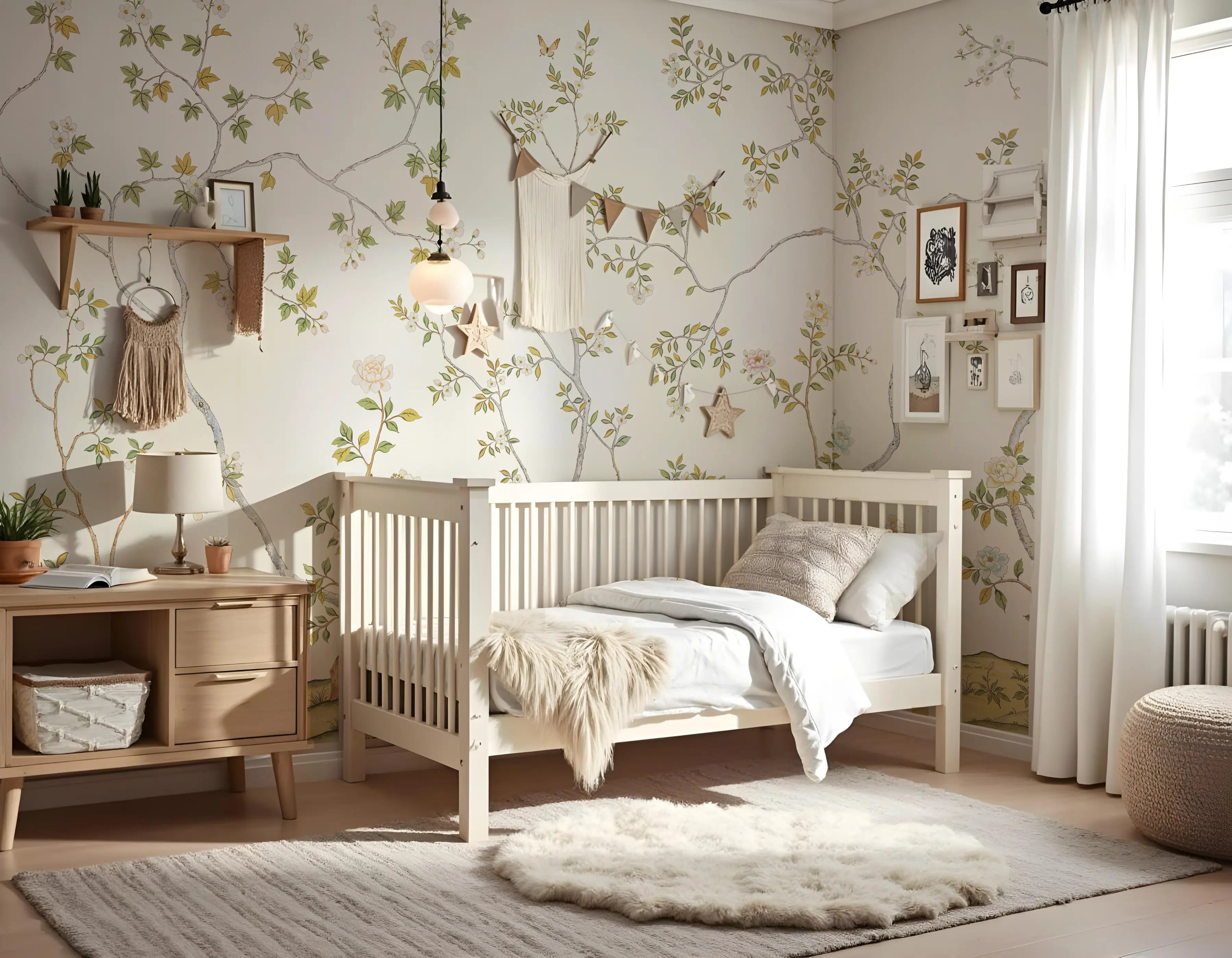 Papel de Parede Chinoiserie Elegante: Jardim Oriental Delicado em Tons Suaves