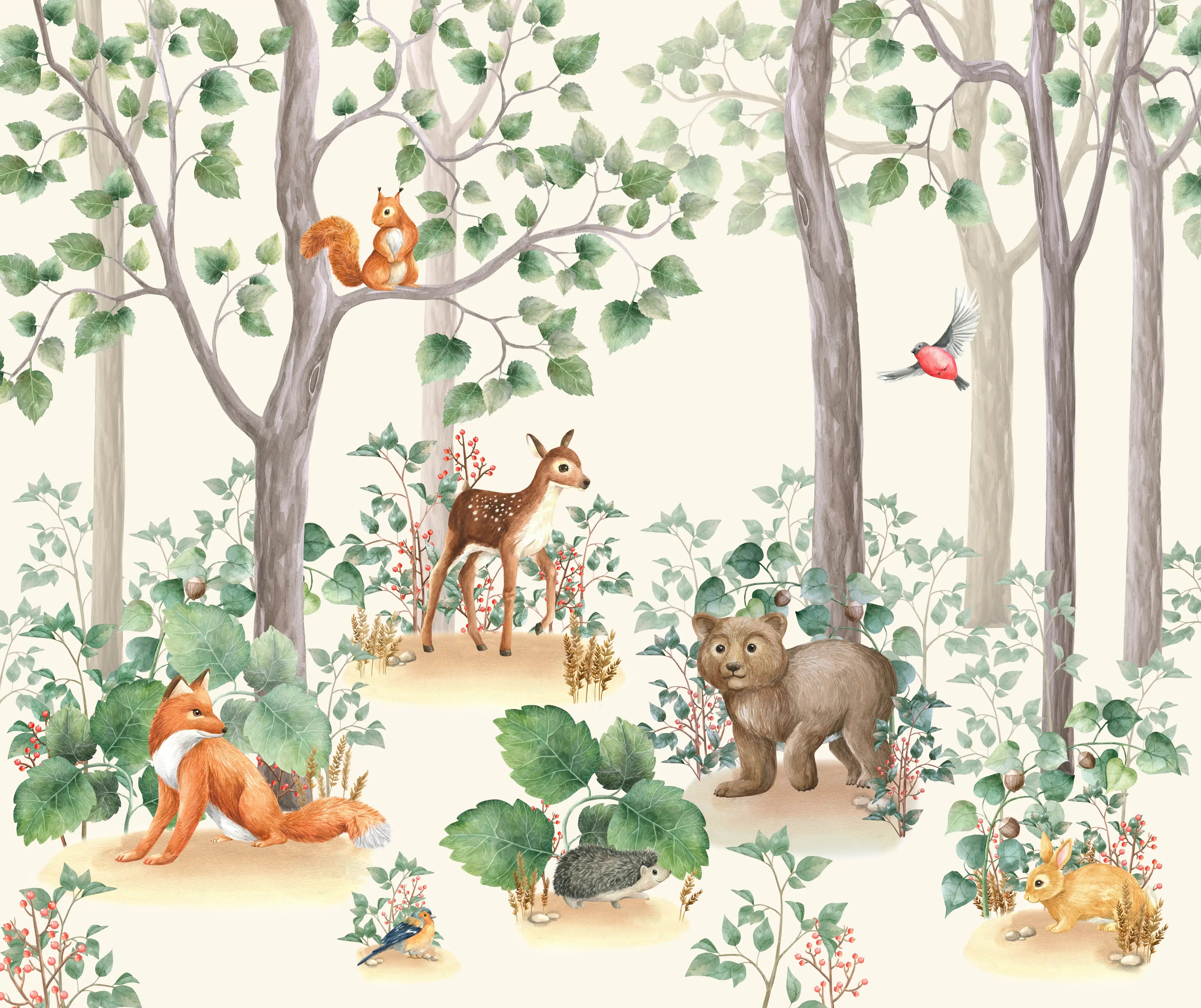 Papel de Parede Mural Floresta Encantada e Amigos Animais