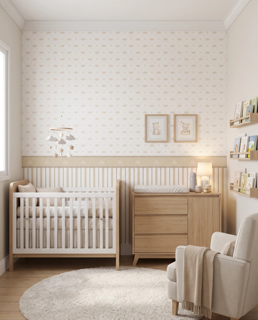 Papel de Parede Infantil Coroas Listras