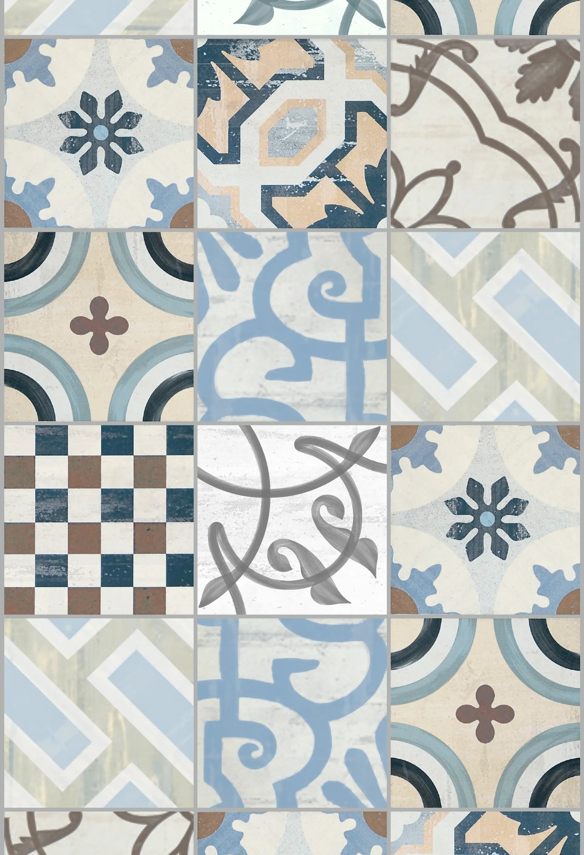 Papel de Parede Ladrilho Azul Retrô