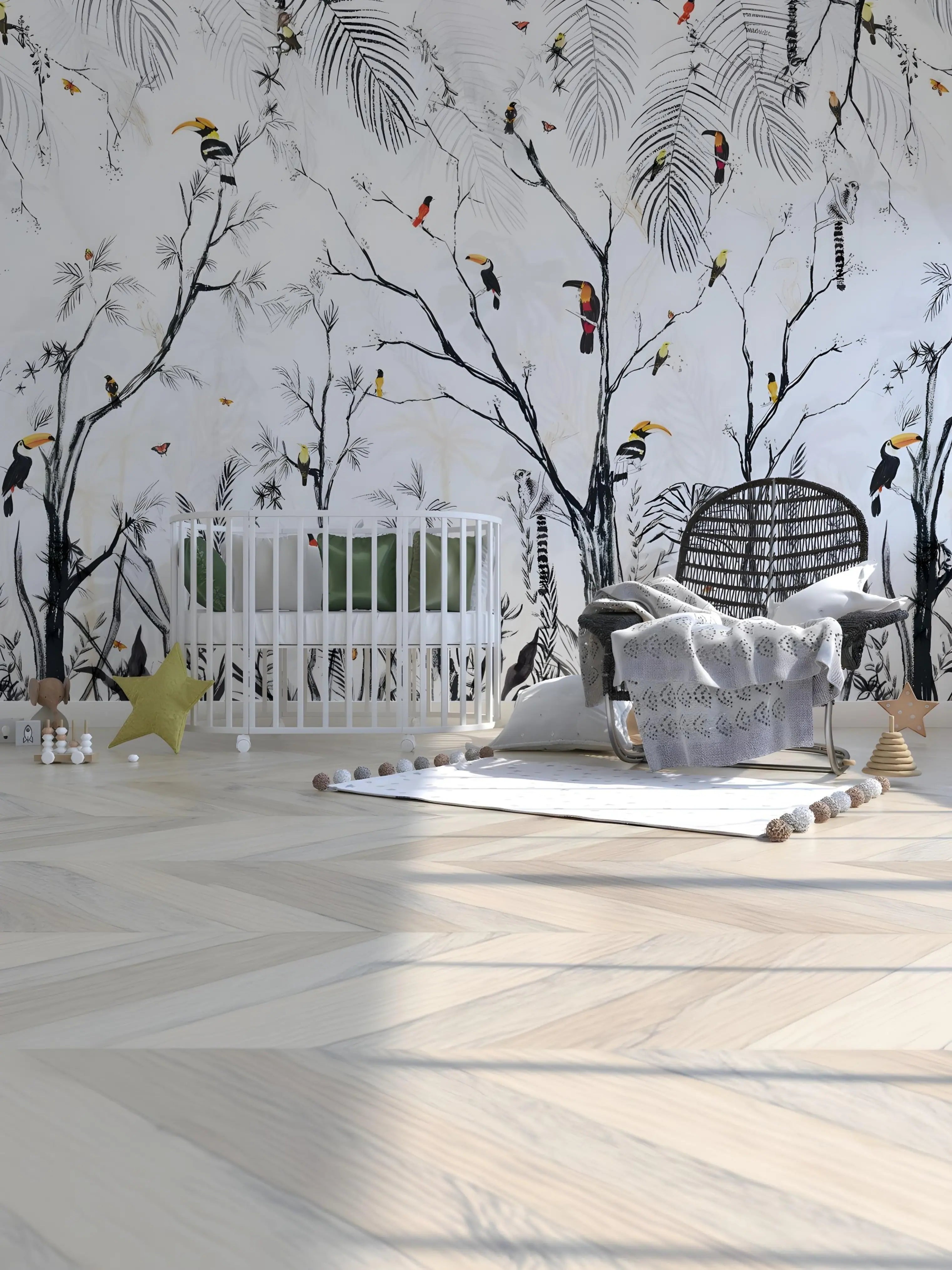 Papel de Parede Floresta Tropical Pássaros
