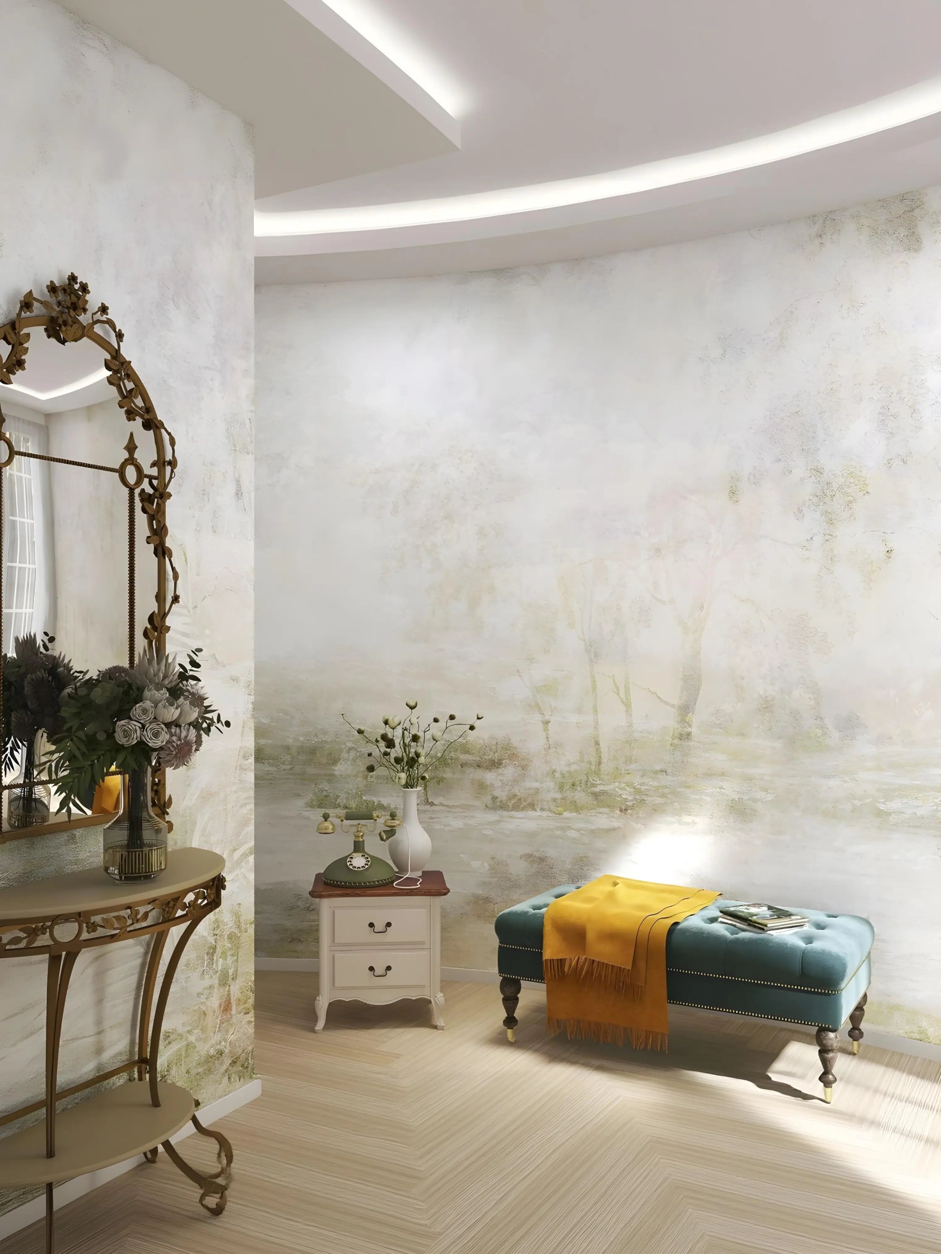 Papel de Parede Pintura de Floresta Arte Natural para Ambientes Sofisticados