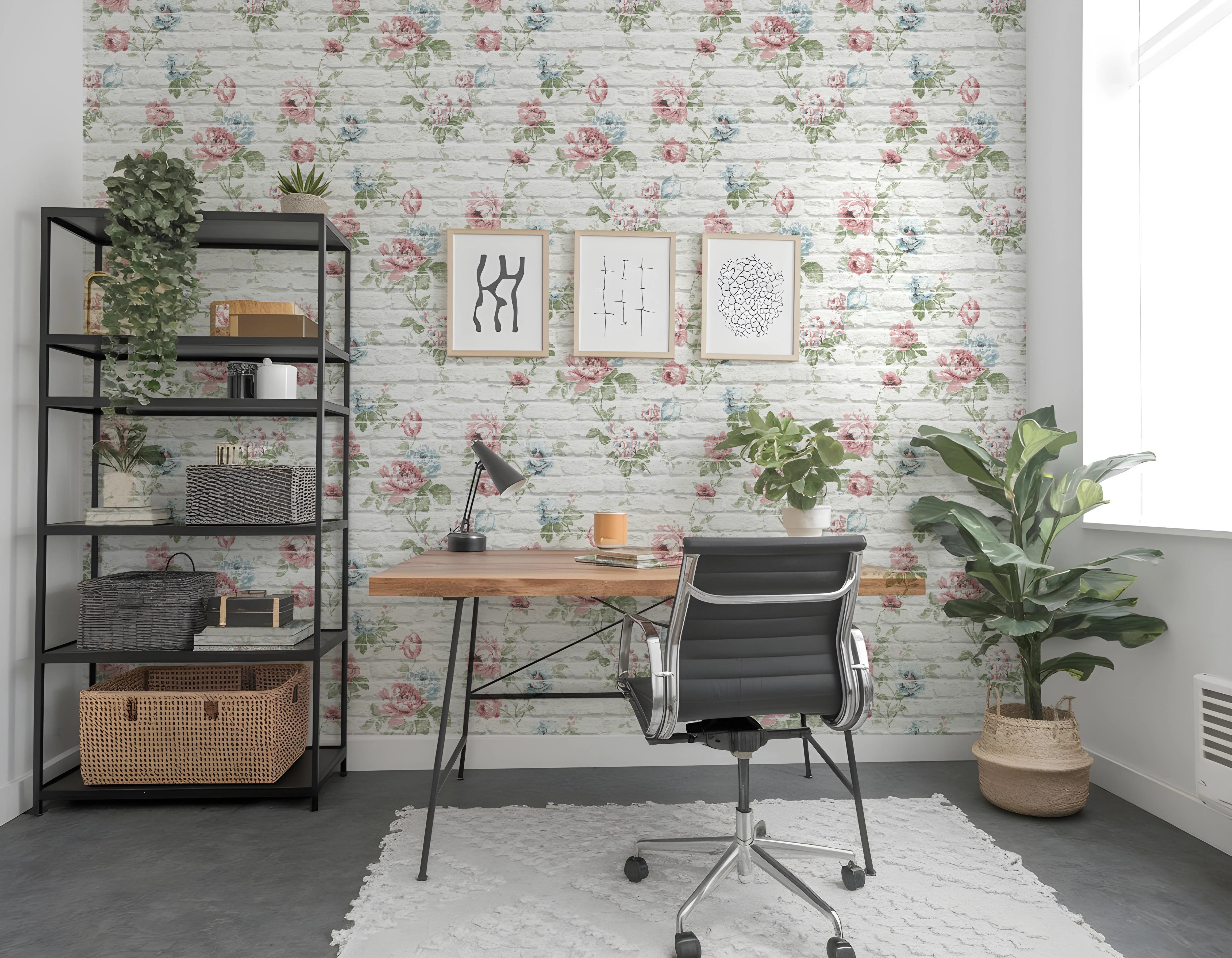Papel de Parede Tijolinho Branco Floral Elegância e Textura para seu Ambiente