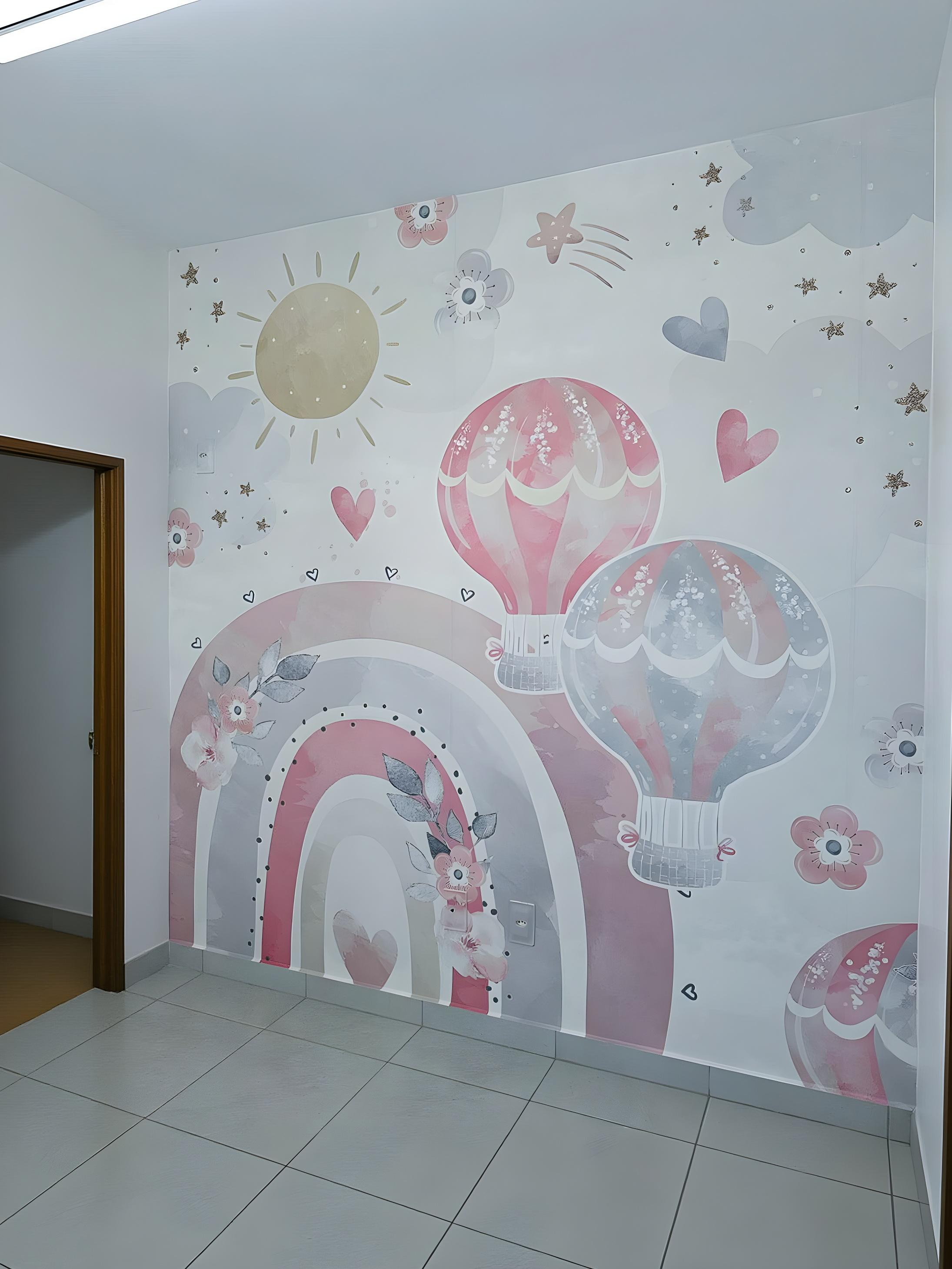 Mural Infantil Céu dos Sonhos Arco-Íris Balões