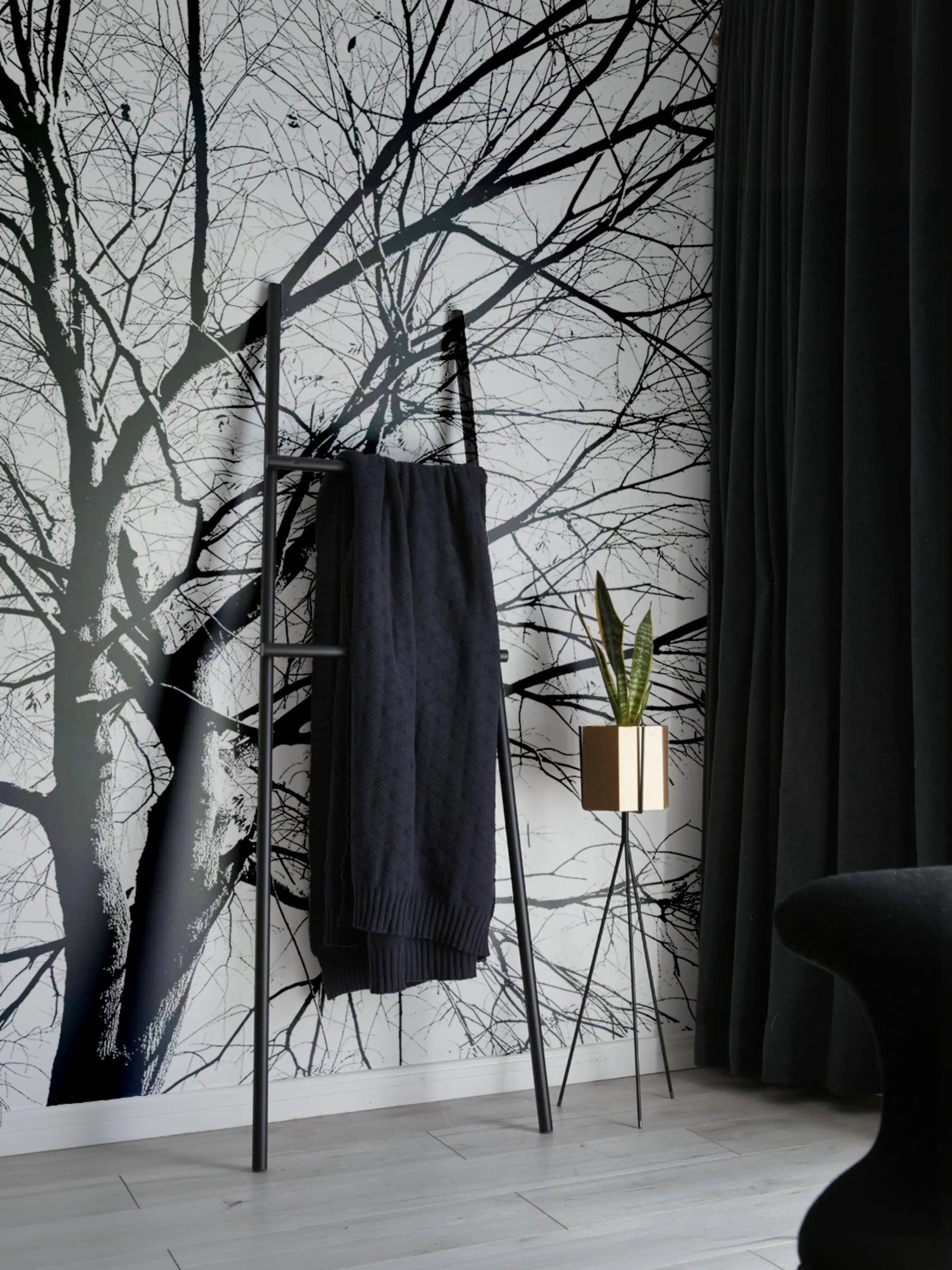Papel de Parede Árvore Silhueta Preto e Branco