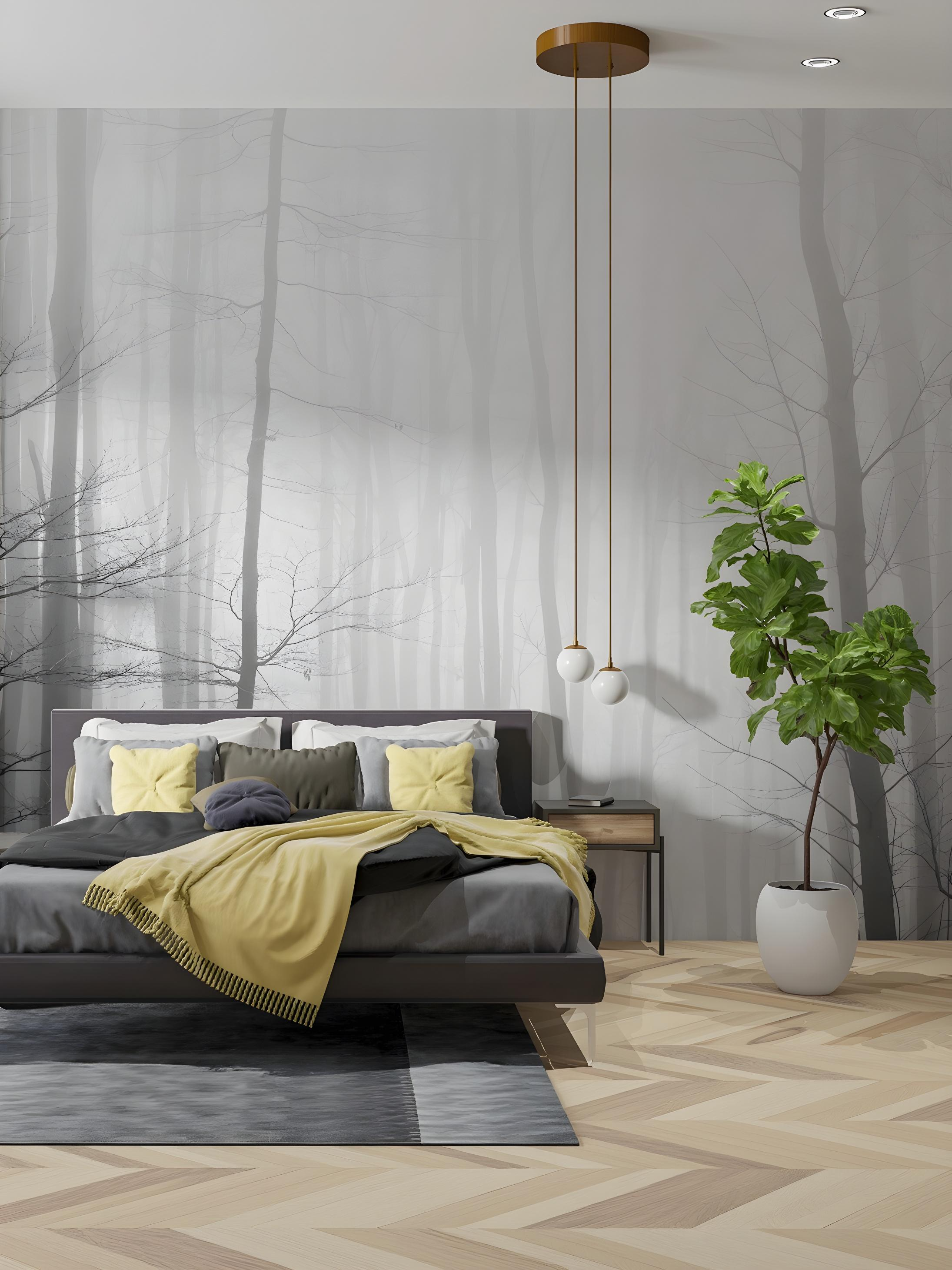 Mural Floresta P&B Minimalismo Elegante