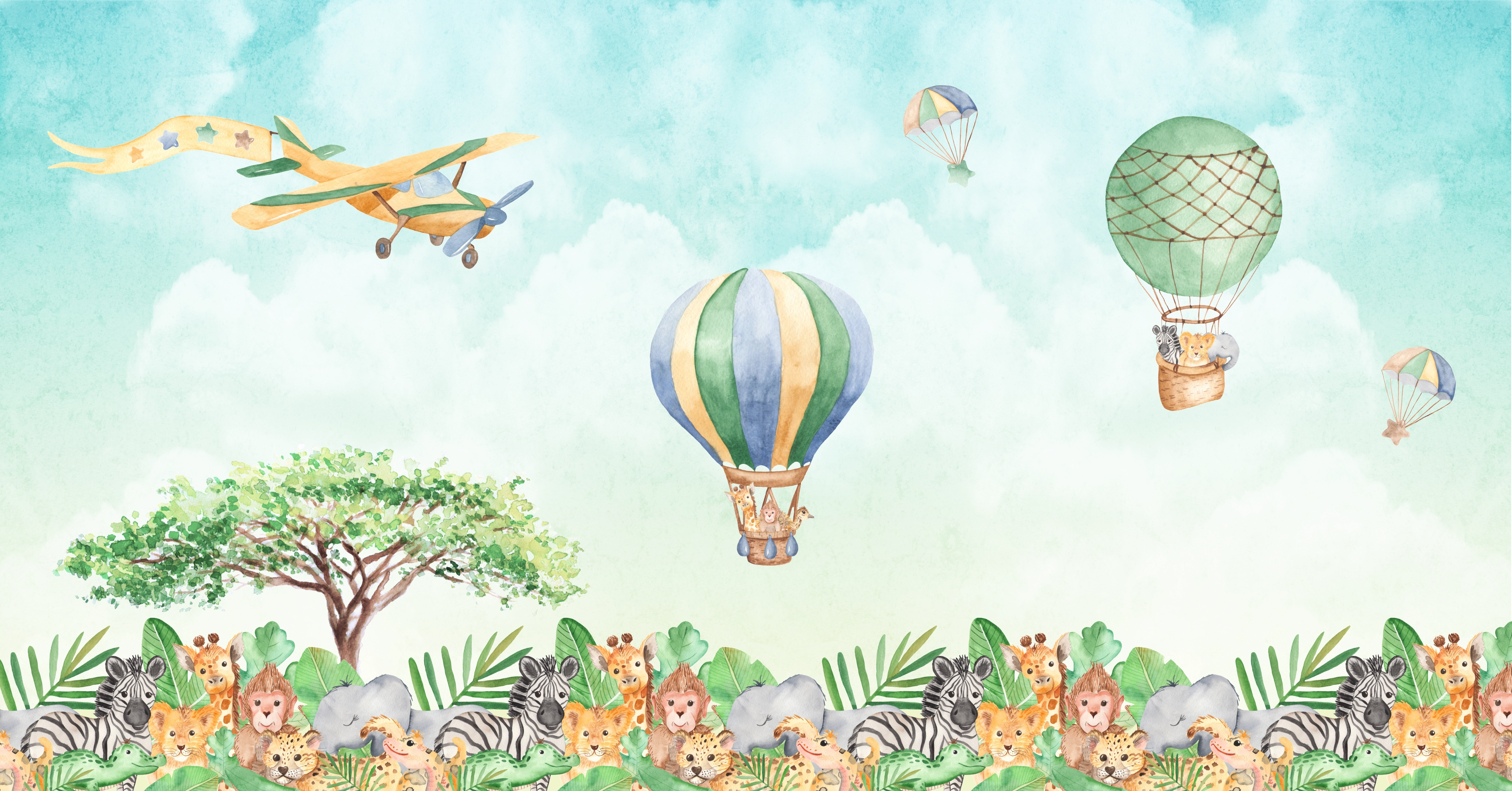 Papel de Parede Infantil Safari Balões Selva