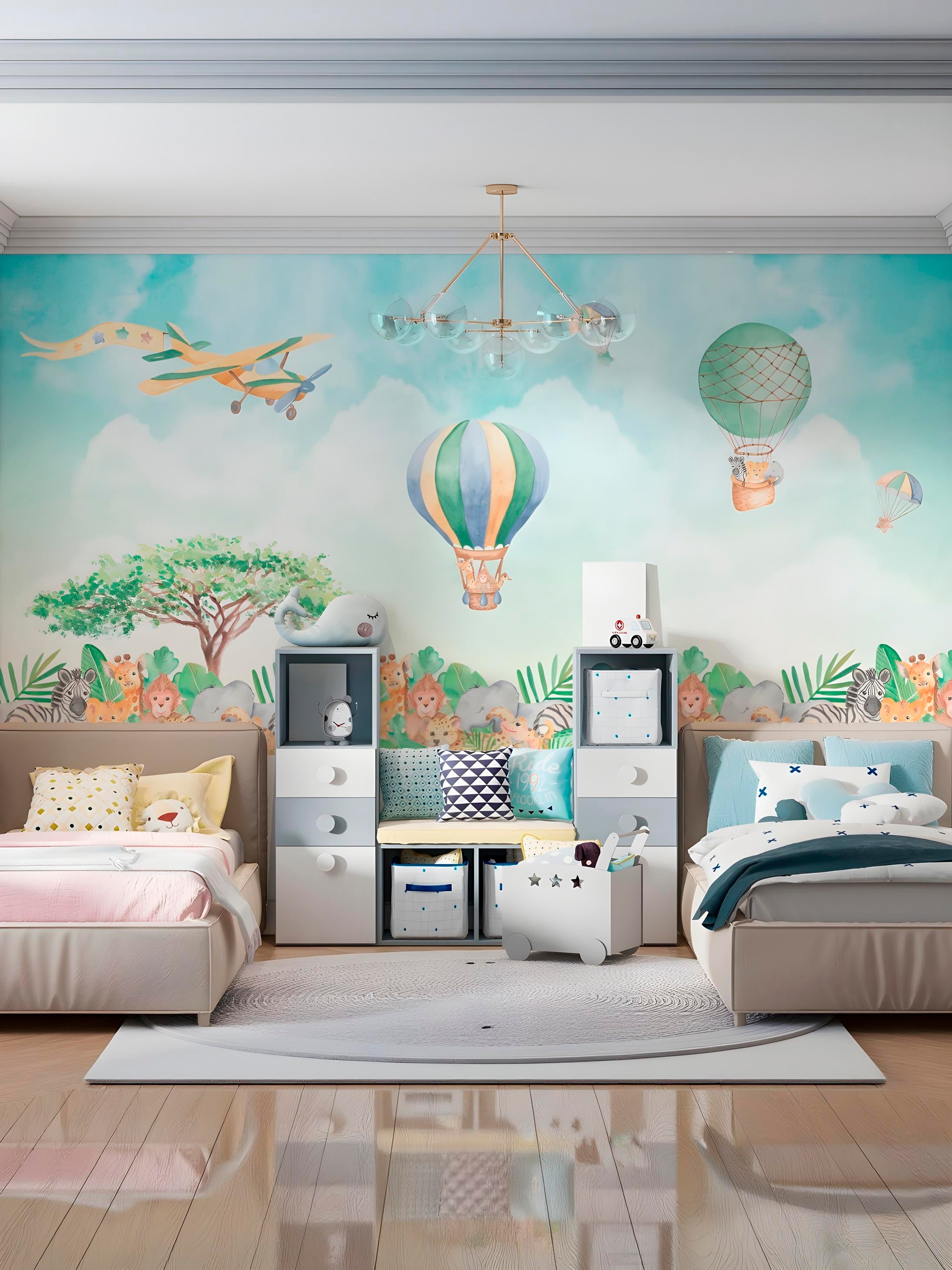 Papel de Parede Infantil Safari Balões Selva