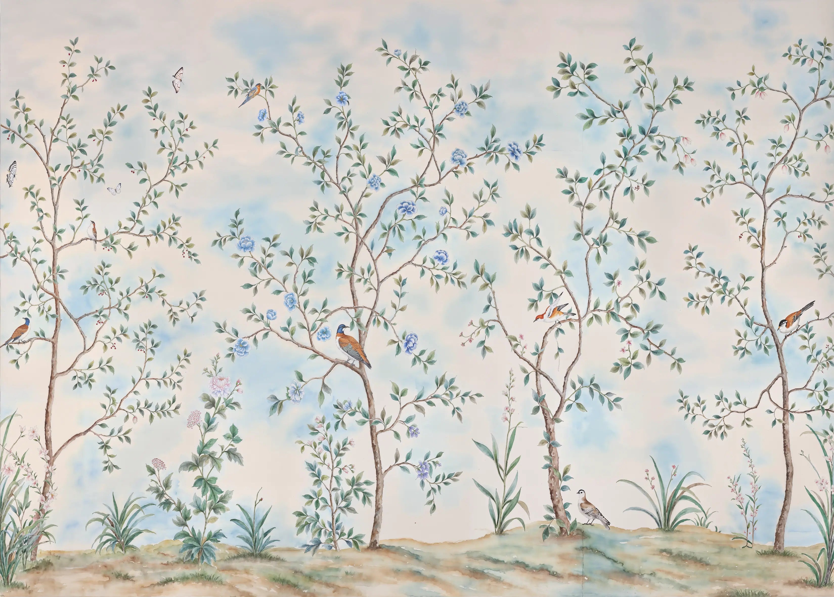 Papel de Parede Chinoiserie Elegante Jardim Oriental