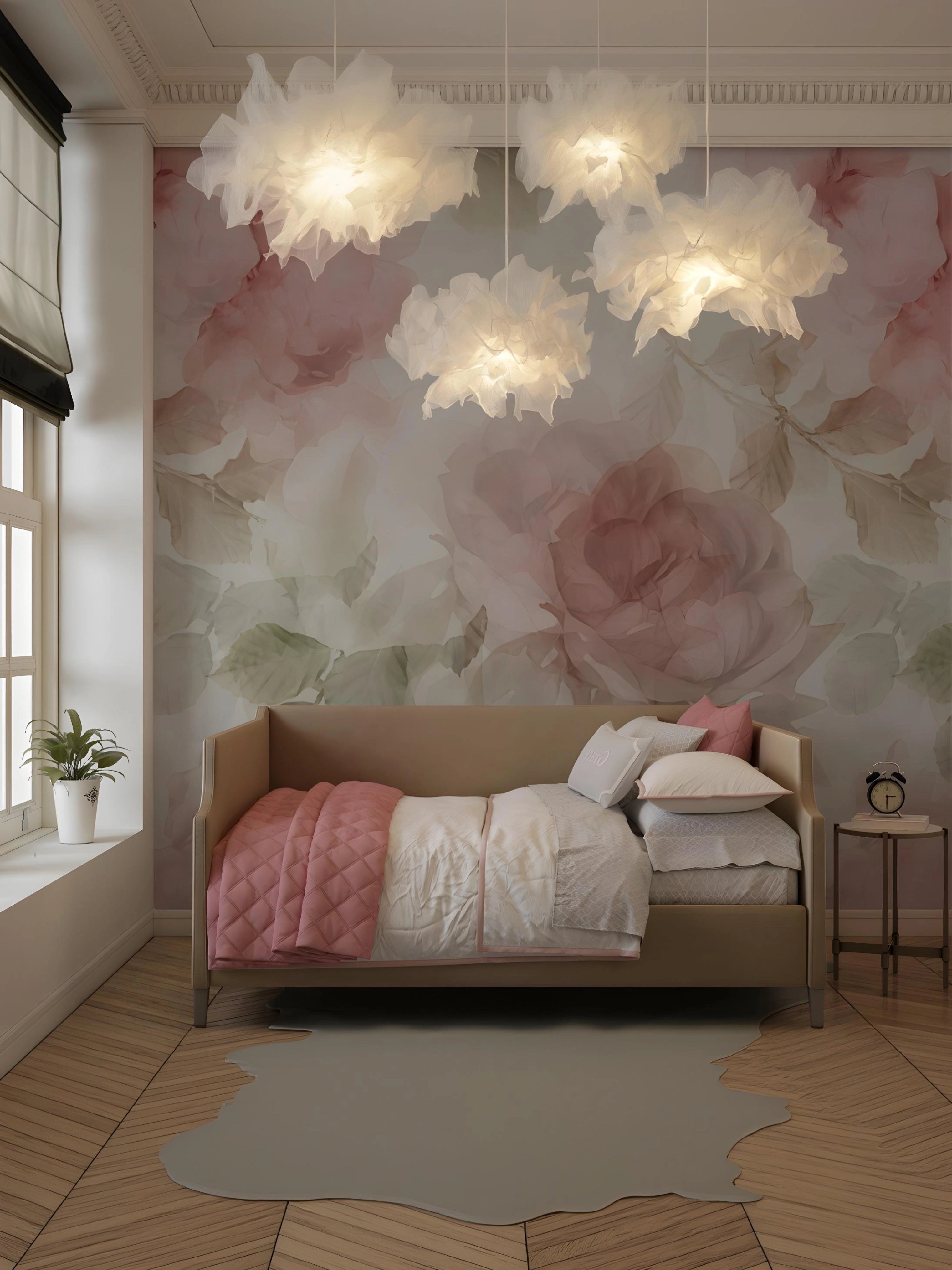 Papel de Parede Floral Rosa Elegância Romântica com Textura Premium