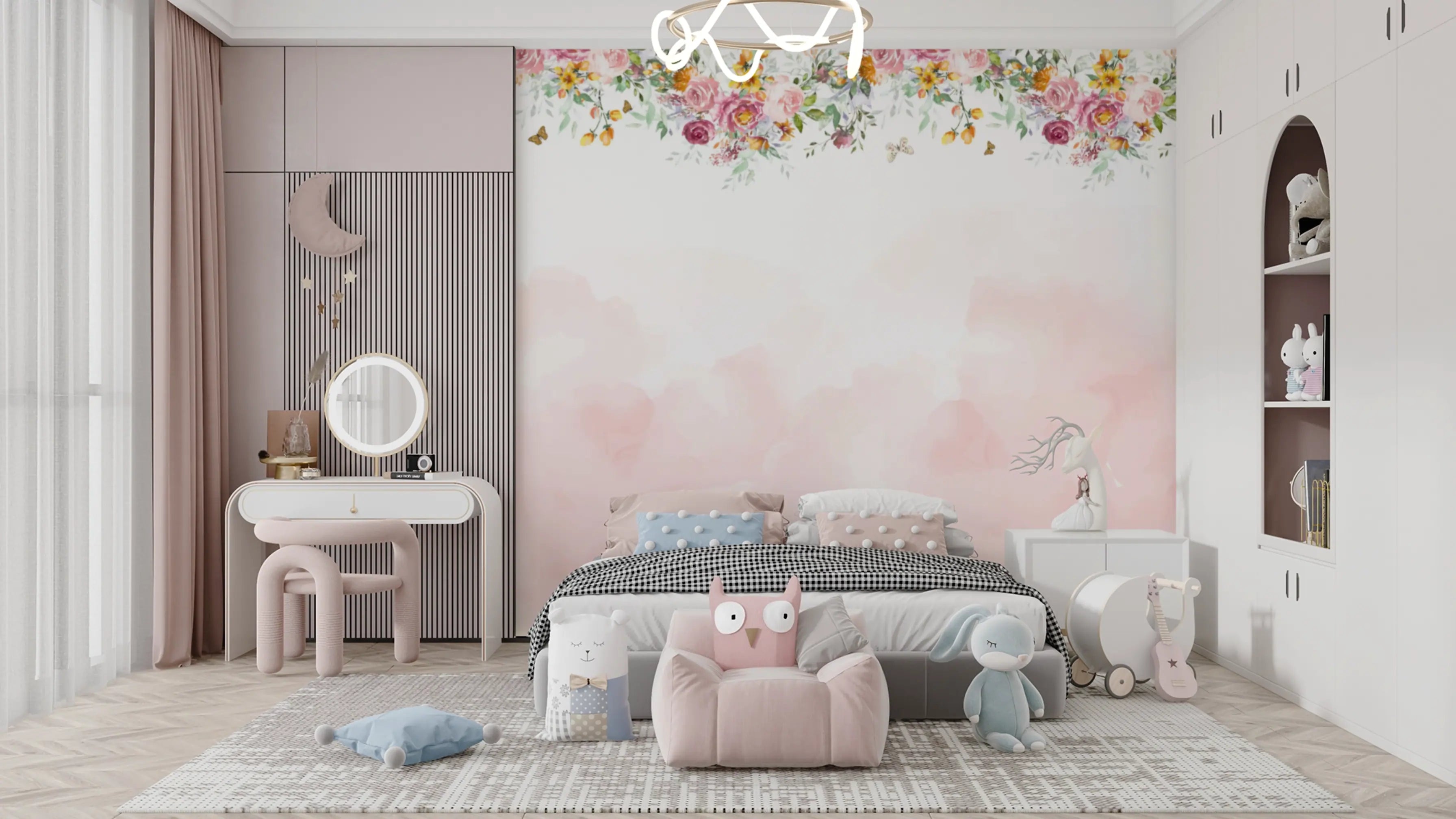 Papel de Parede Floral Rosado Mural Romântico e Elegante