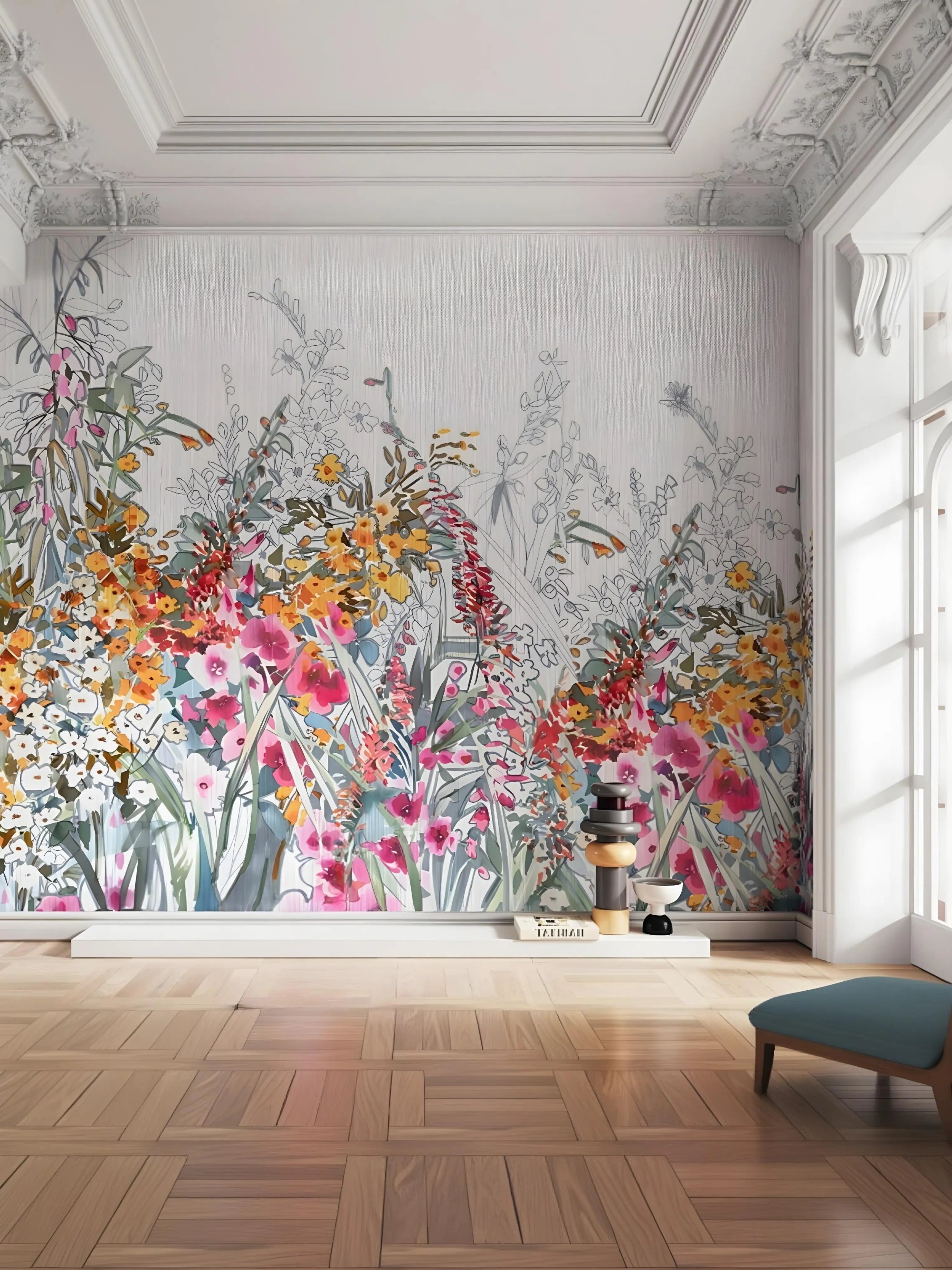 Papel de Parede Flores em Movimento Efeito de Queda ou Ascensão Delicada