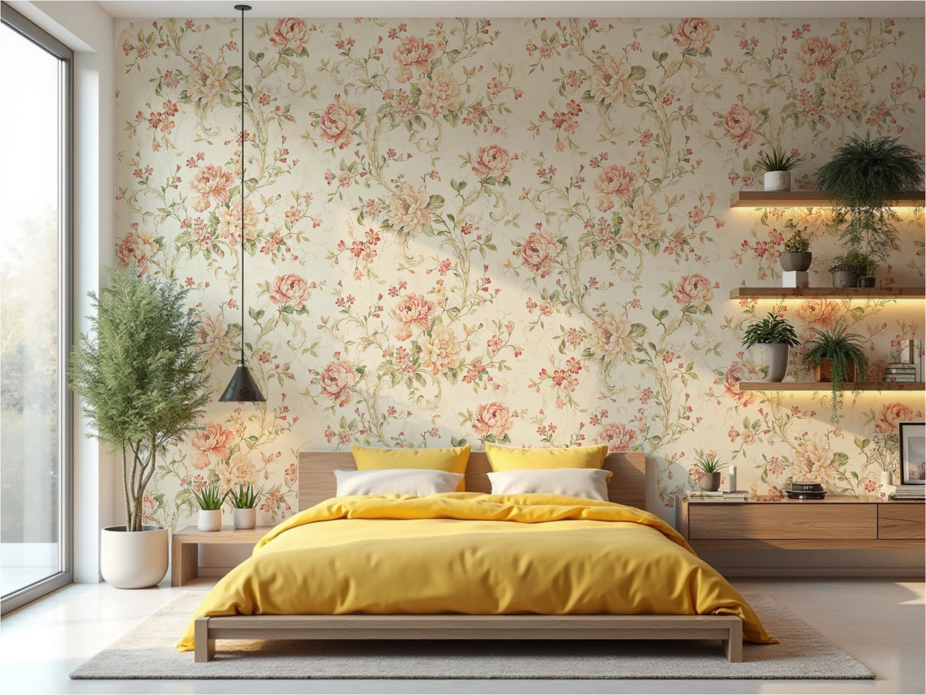 Papel de Parede Floral – Design Elegante com Flores Coloridas e Detalhes Suaves