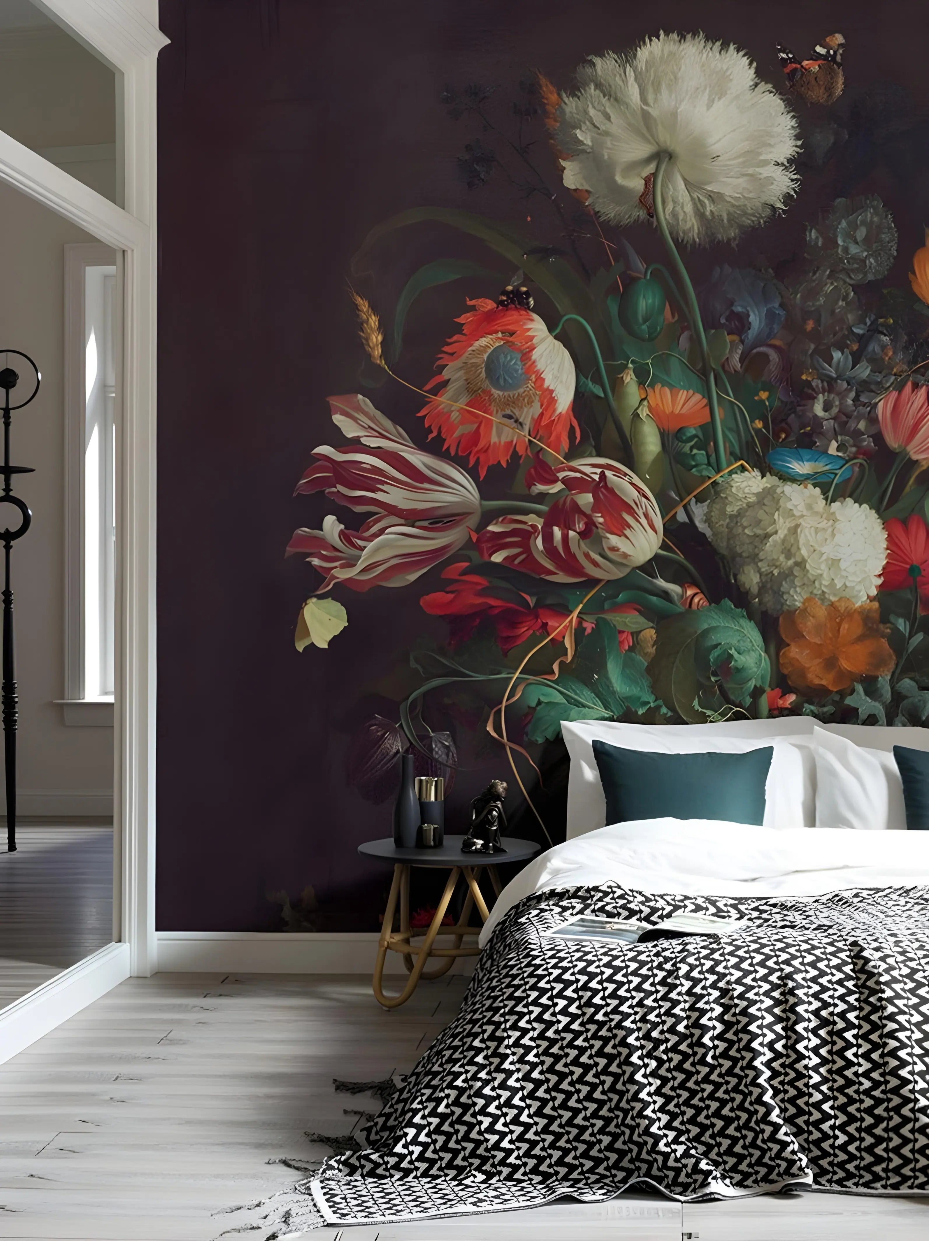 Papel de Parede Vaso de Flores Jan D. Heem Mural Clássico de Natureza Morta para Decoração Elegante