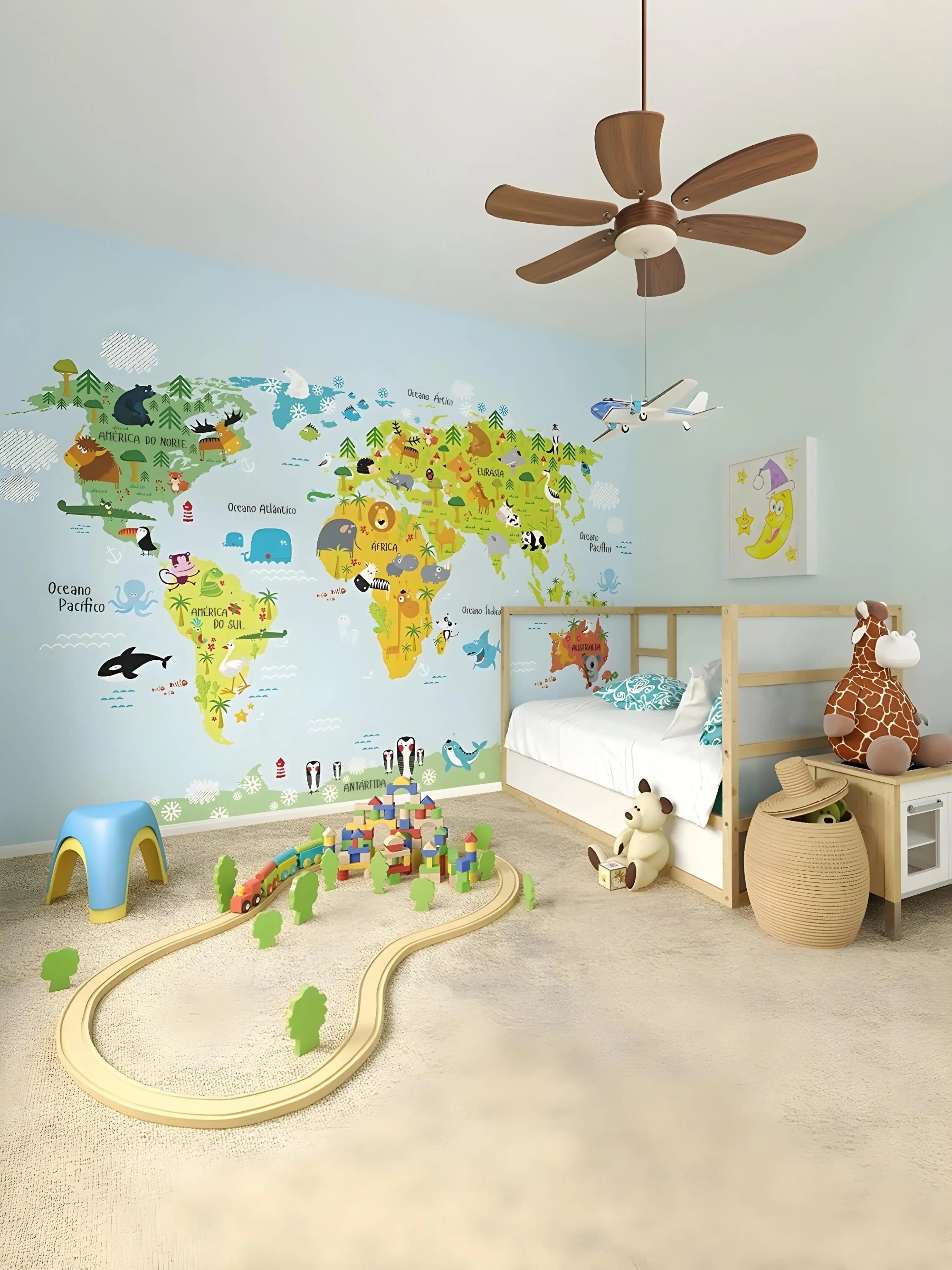 Papel de Parede Infantil Mapa Mundi Educativo