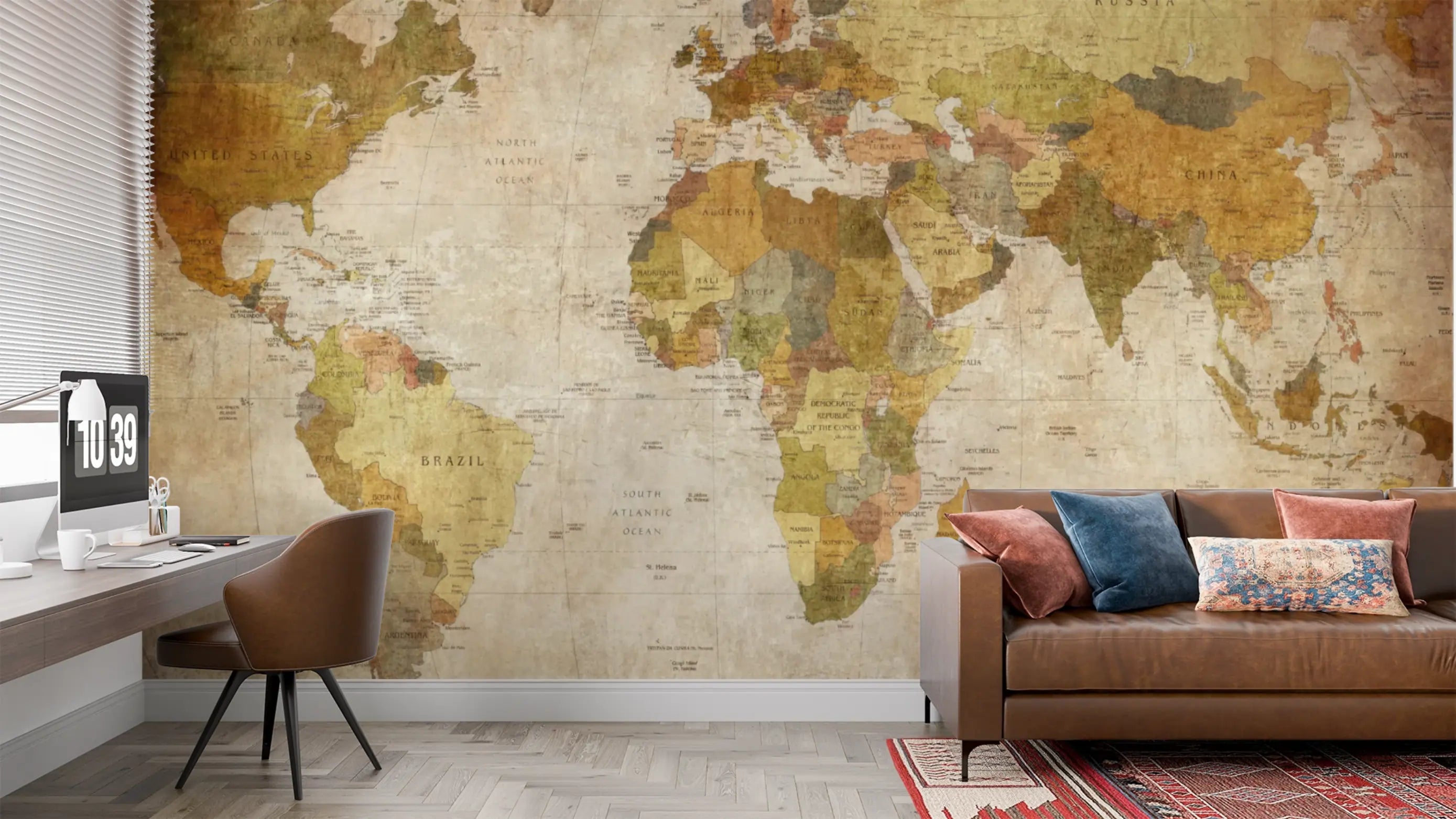 Papel de Parede Mapa Mundi Vintage Rústico