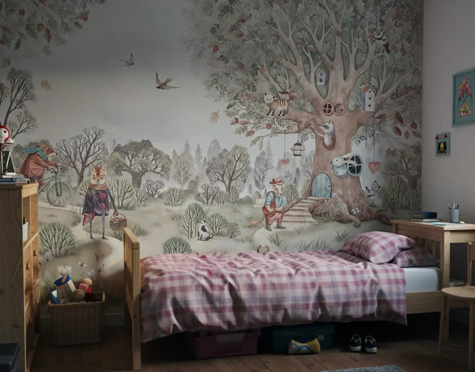 Papel de Parede Mural Conto de Fadas Animais Lúdicos