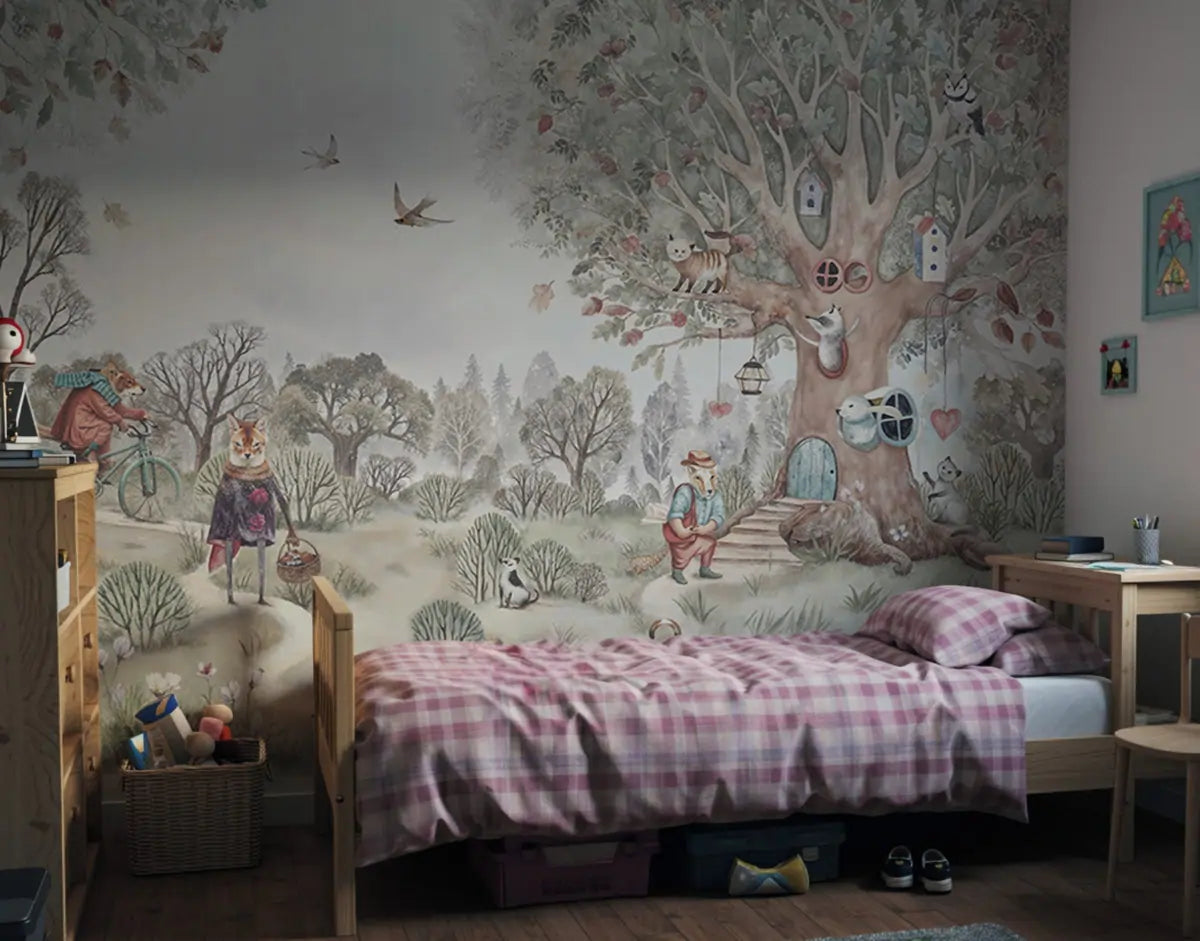 Papel de Parede Mural Conto de Fadas Animais Lúdicos