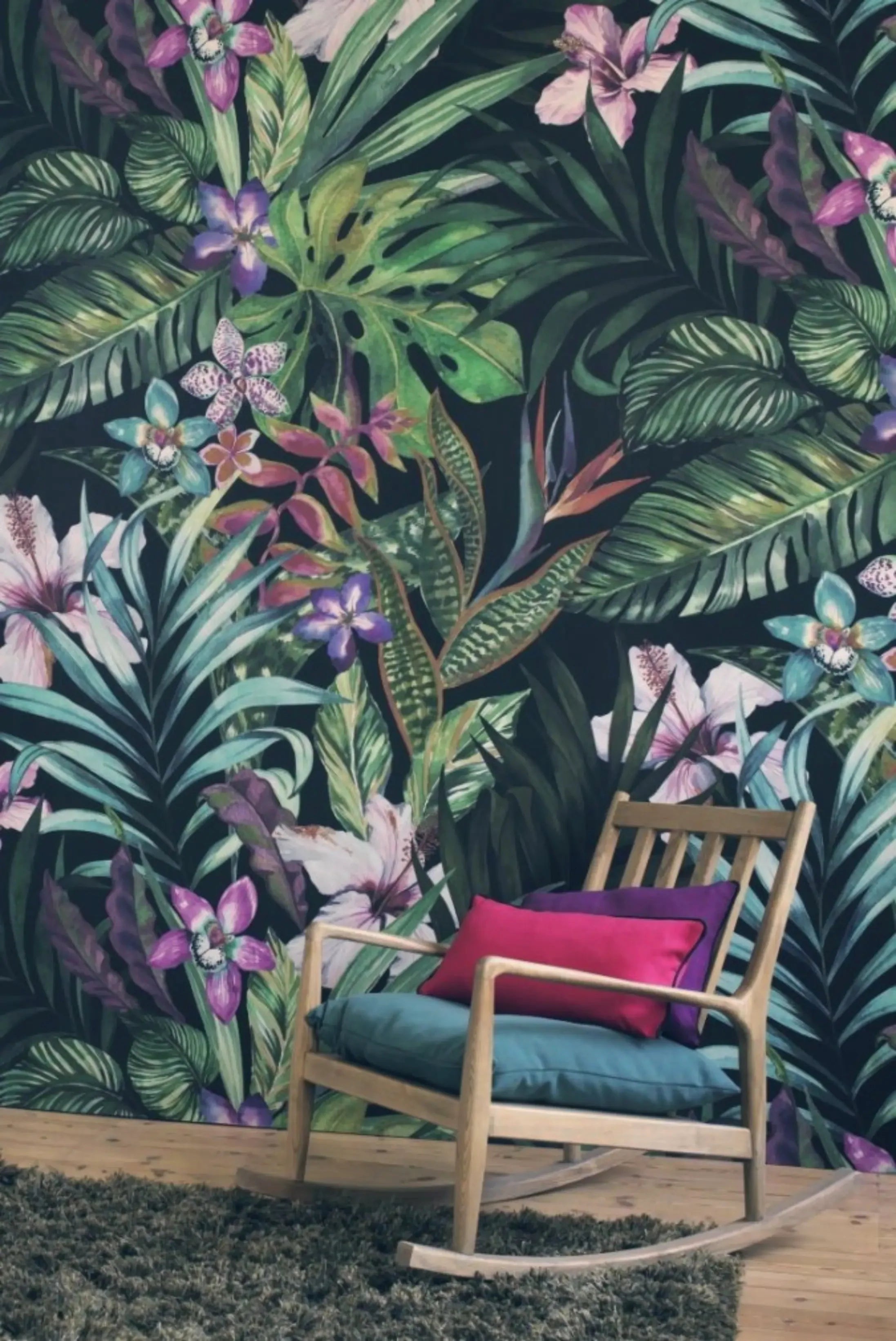 Papel de Parede Botânico com Folhagens e Flores – Estilo Natural e Refrescante